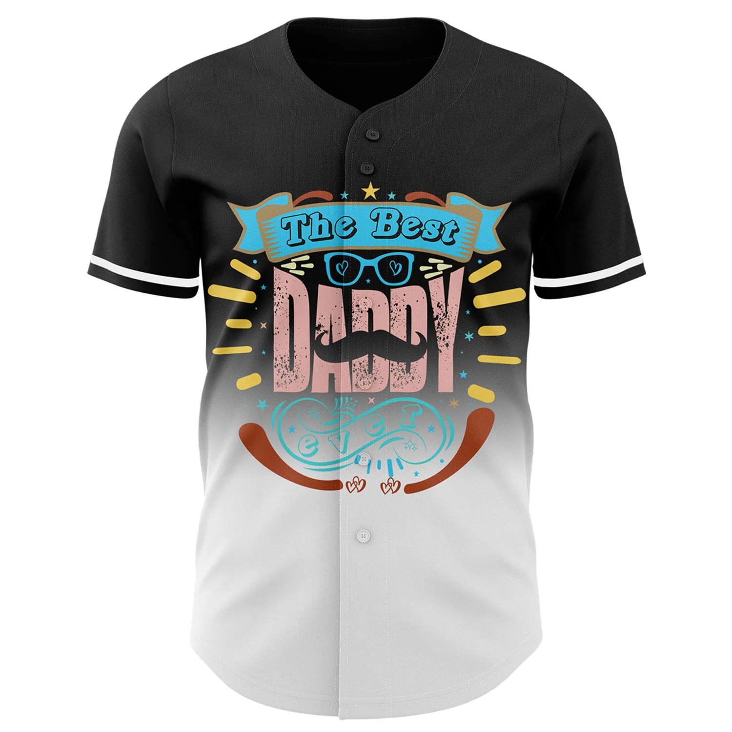 Custom Black White 3D Pattern Design Father's Day Fade Authentic Baseball Jersey