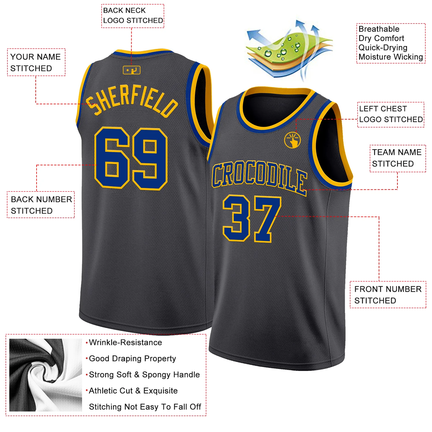 Custom Steel Gray Royal-Gold Authentic Basketball Jersey