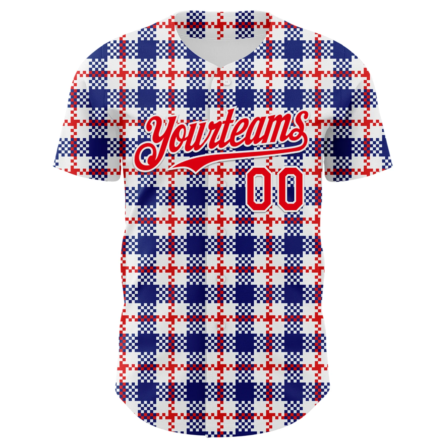 Custom White Fire Red-Royal 3D Pattern Design Patriotic American Symbol Plaid Authentic Baseball Jersey