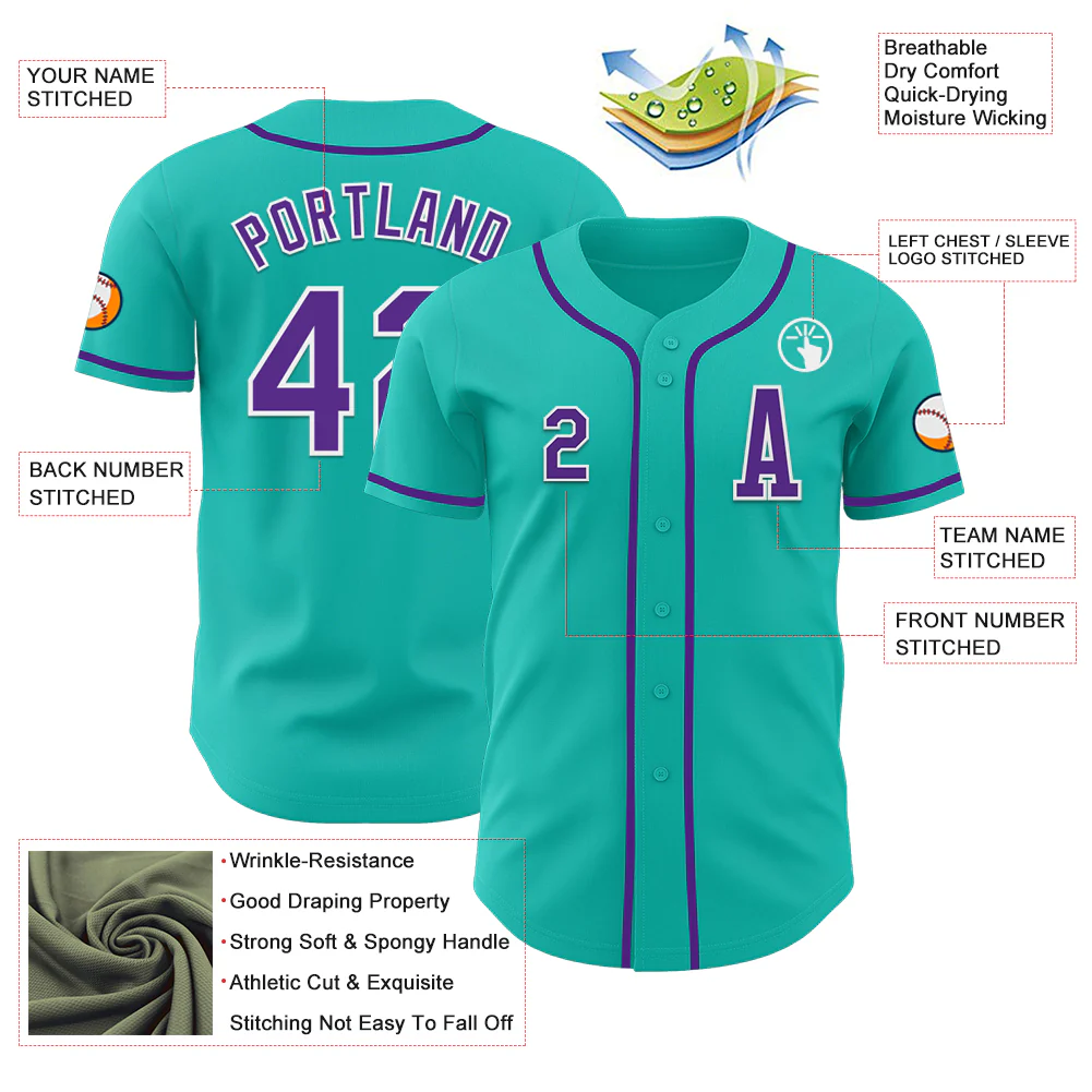 Custom Aqua Purple-White Authentic Baseball Jersey