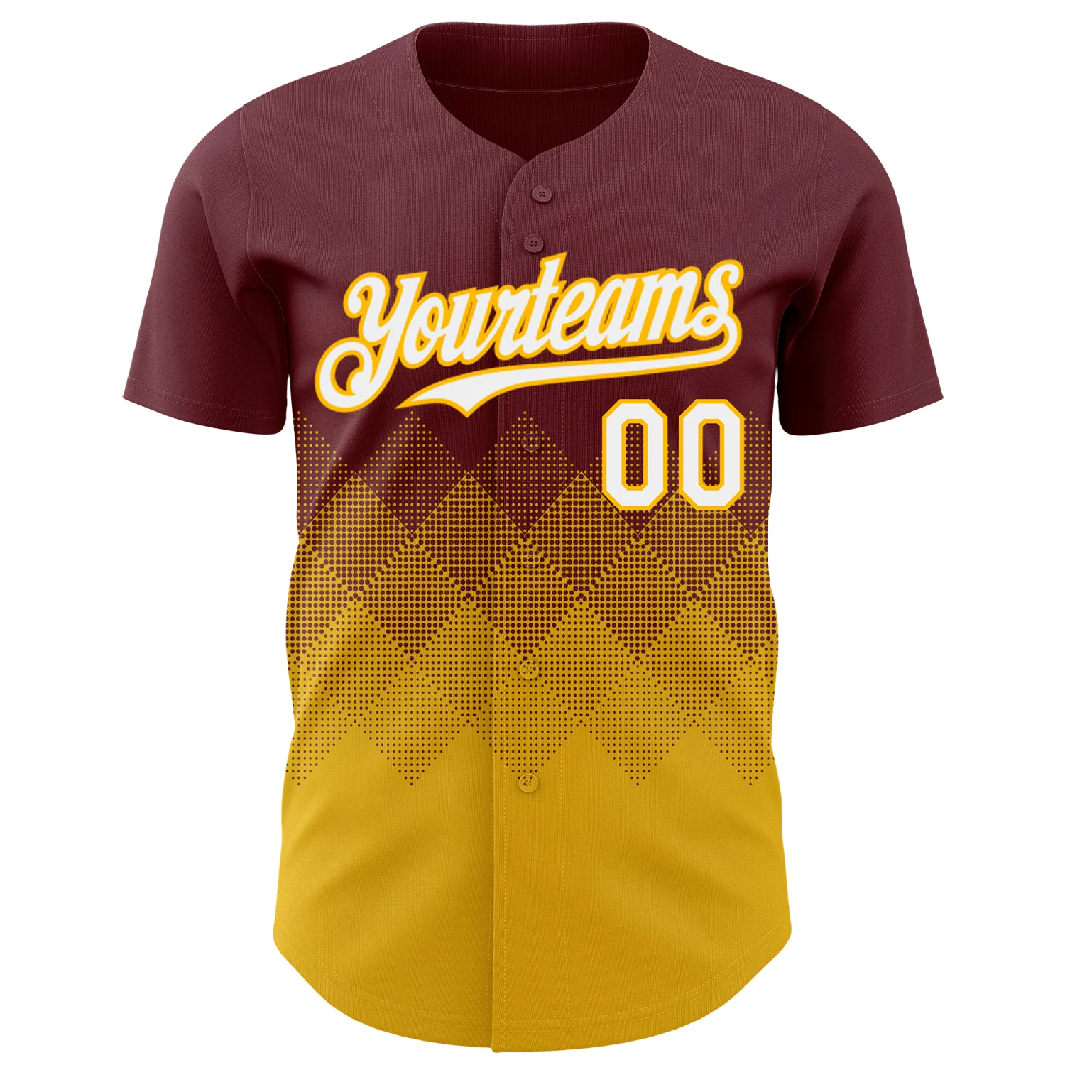 Custom Burgundy White-Gold 3D Gradient Square Shape Authentic Baseball Jersey