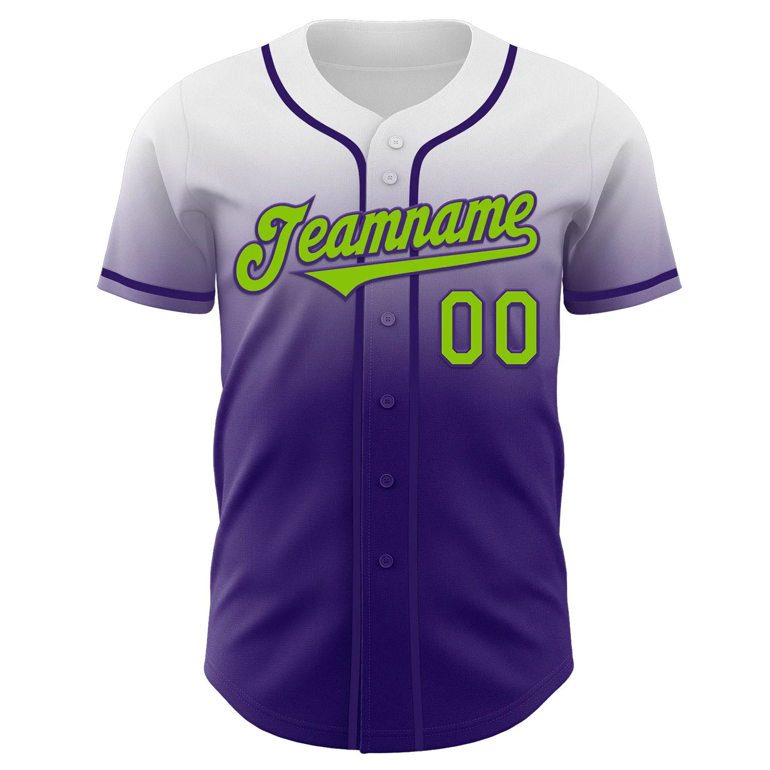 Custom White Neon Green-Purple Authentic Fade Fashion Baseball Jersey