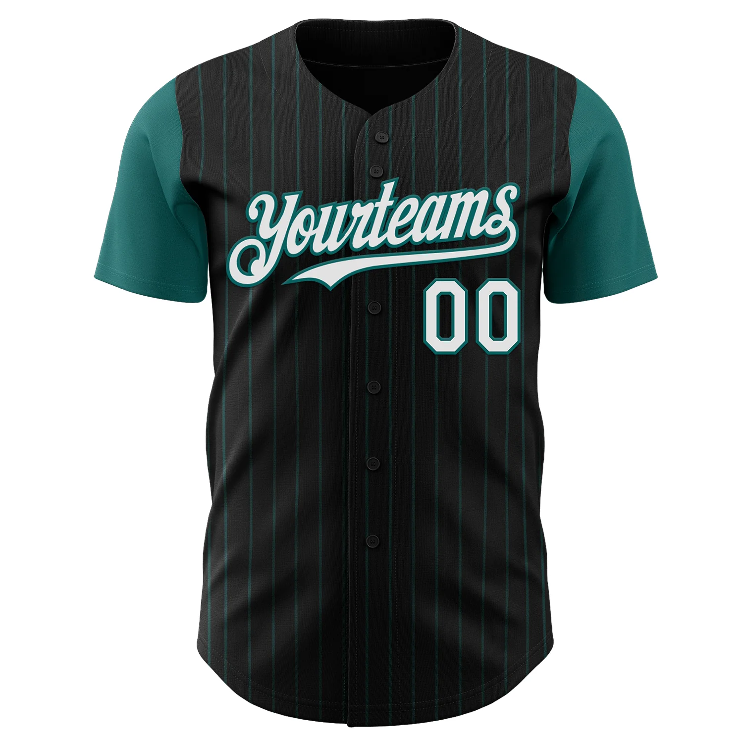 Custom Black Teal Pinstripe White Authentic Two Tone Baseball Jersey