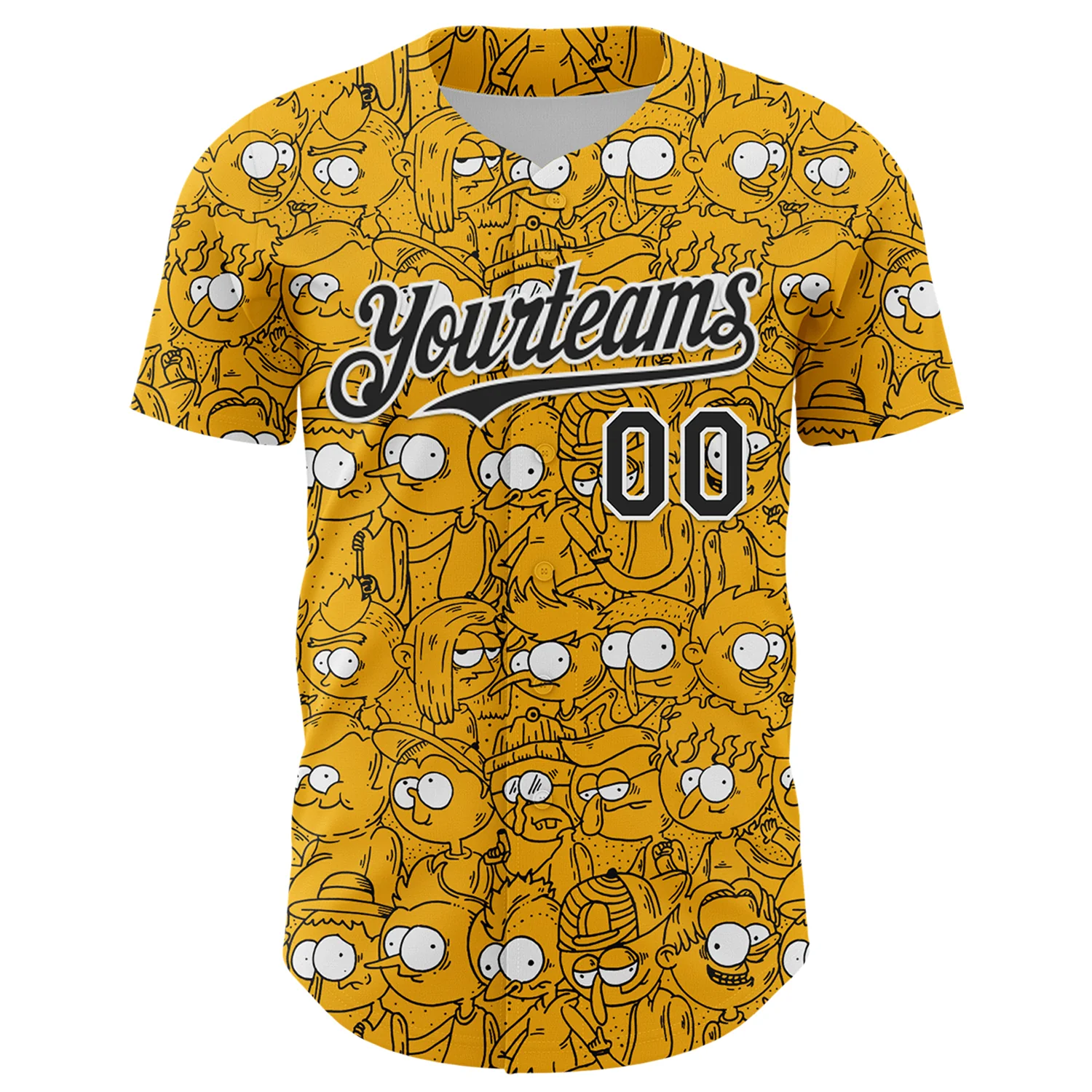Custom Gold Black-White 3D Pattern Design Funny Cartoon People Authentic Baseball Jersey
