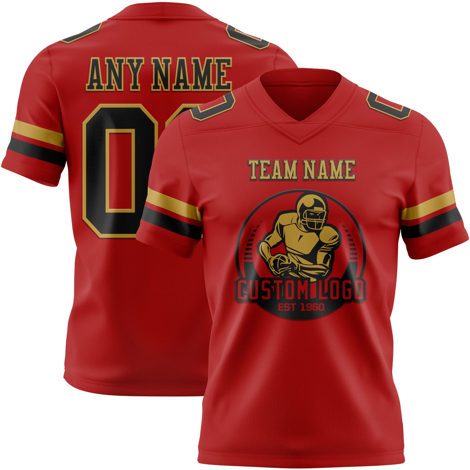 Custom Red Black-Old Gold Authentic Football Jersey
