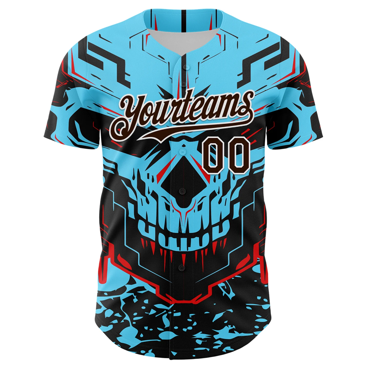Custom Blue Brown-White 3D Pattern Design Burner Costumes Cyber Skull Authentic Baseball Jersey