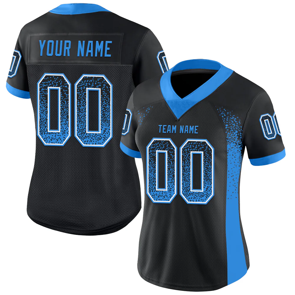 Custom Black Powder Blue-White Drift Fashion Football Jersey