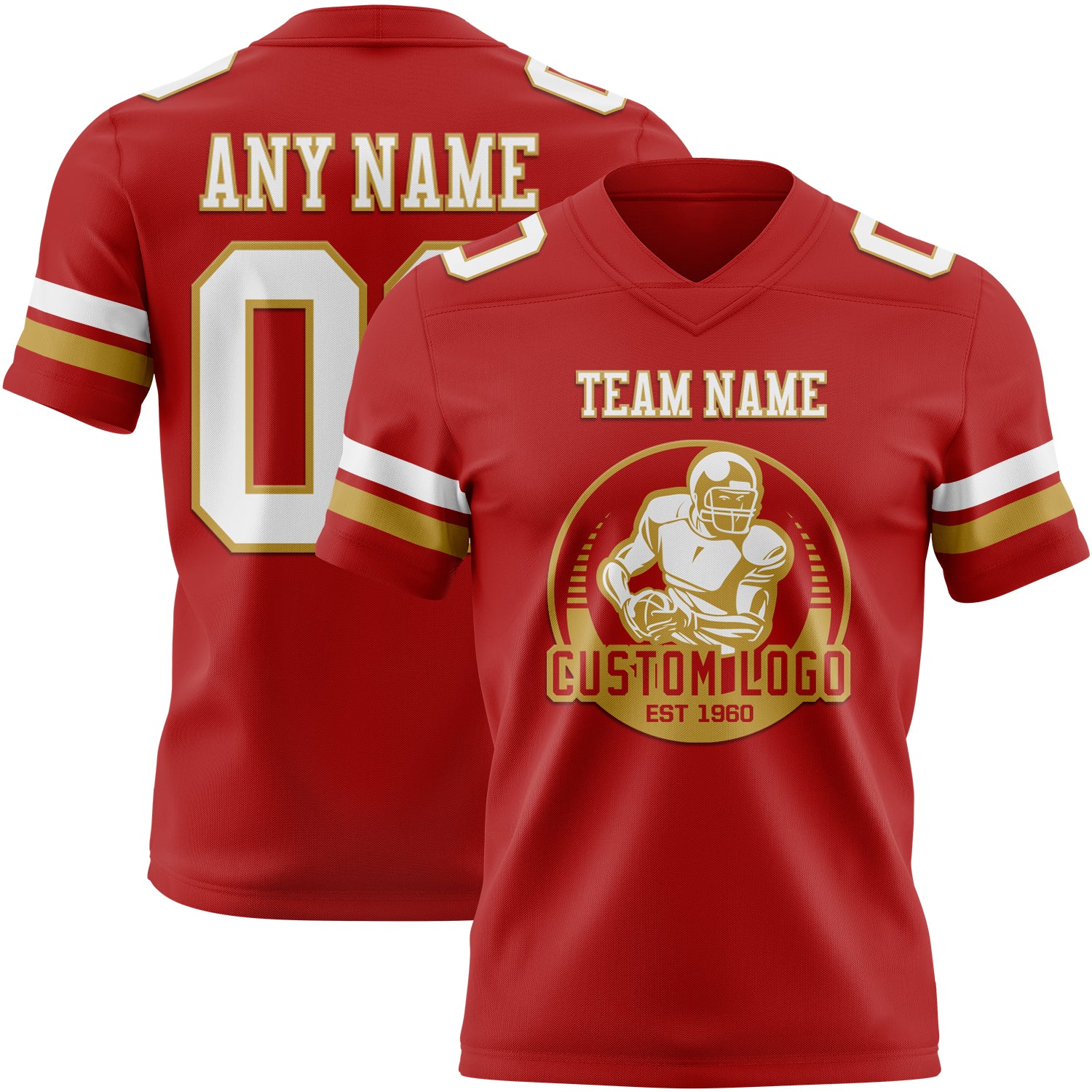 Custom Red White-Old Gold Authentic Football Jersey