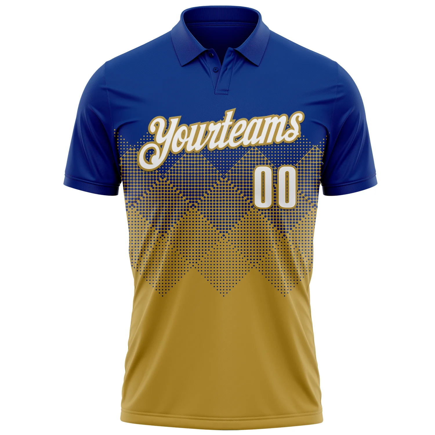 Custom Royal White-Old Gold 3D Gradient Square Shape Performance Polo Shirt