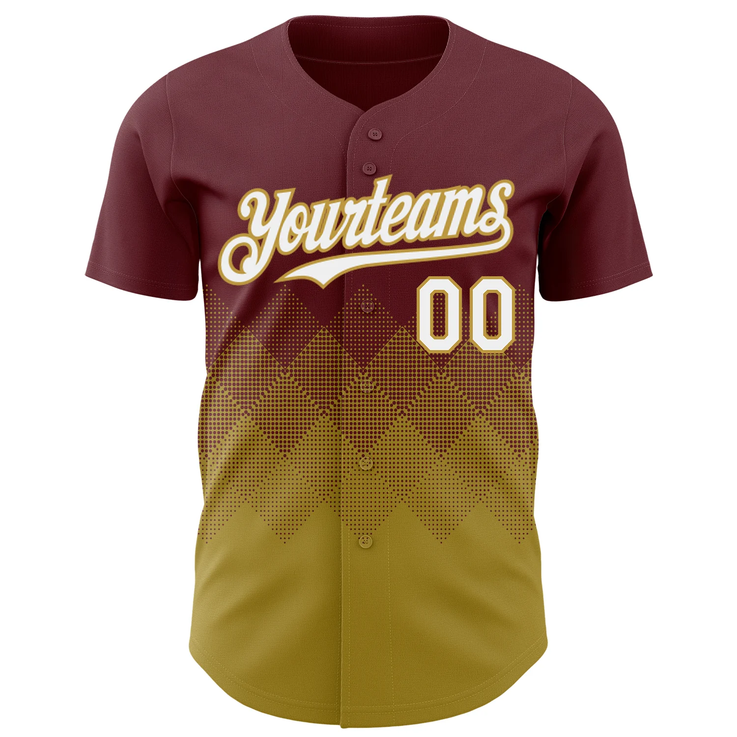 Custom Burgundy White-Old Gold 3D Gradient Square Shape Authentic Baseball Jersey