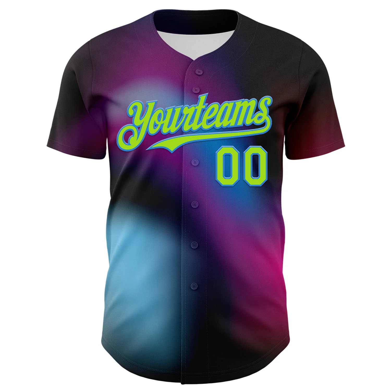 Custom Black Neon Green-Electric Blue 3D Pattern Design Rave Psychedelic Neon Dinosaur Authentic Baseball Jersey