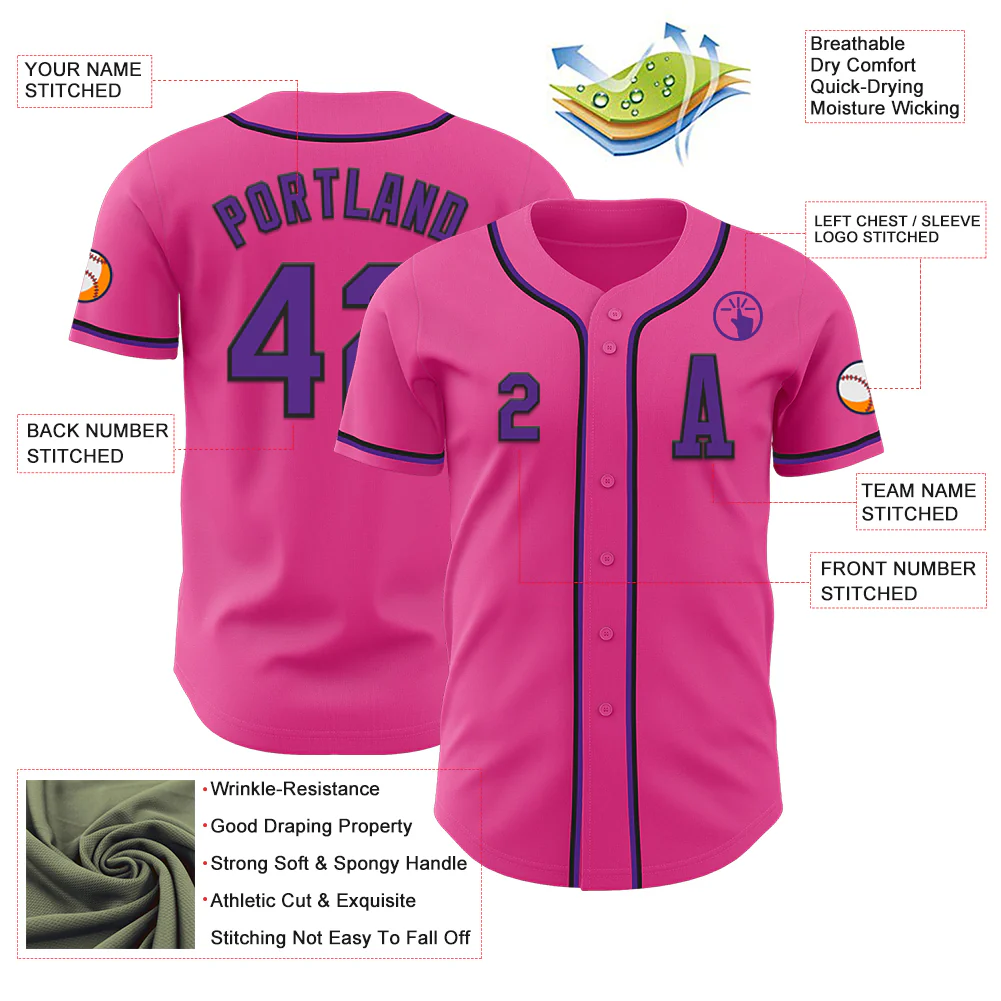 Custom Pink Purple-Black Authentic Baseball Jersey
