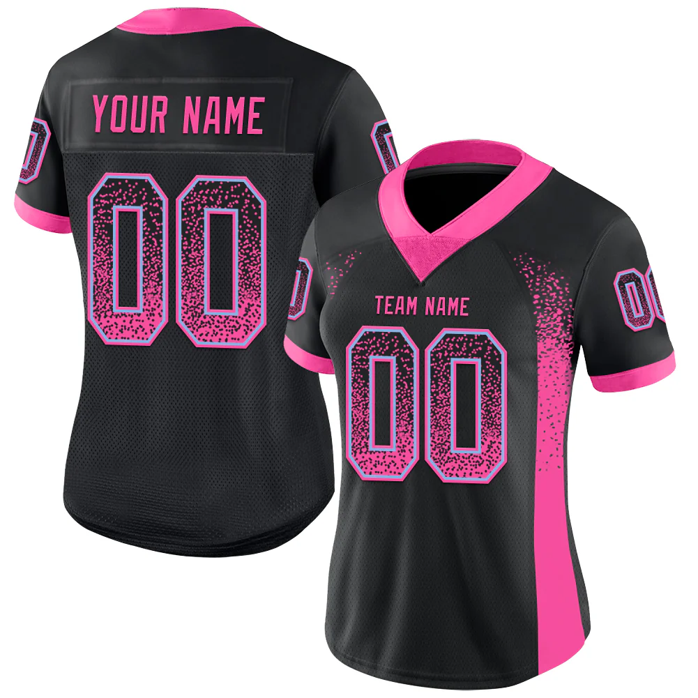 Custom Black Pink-Light Blue Drift Fashion Football Jersey