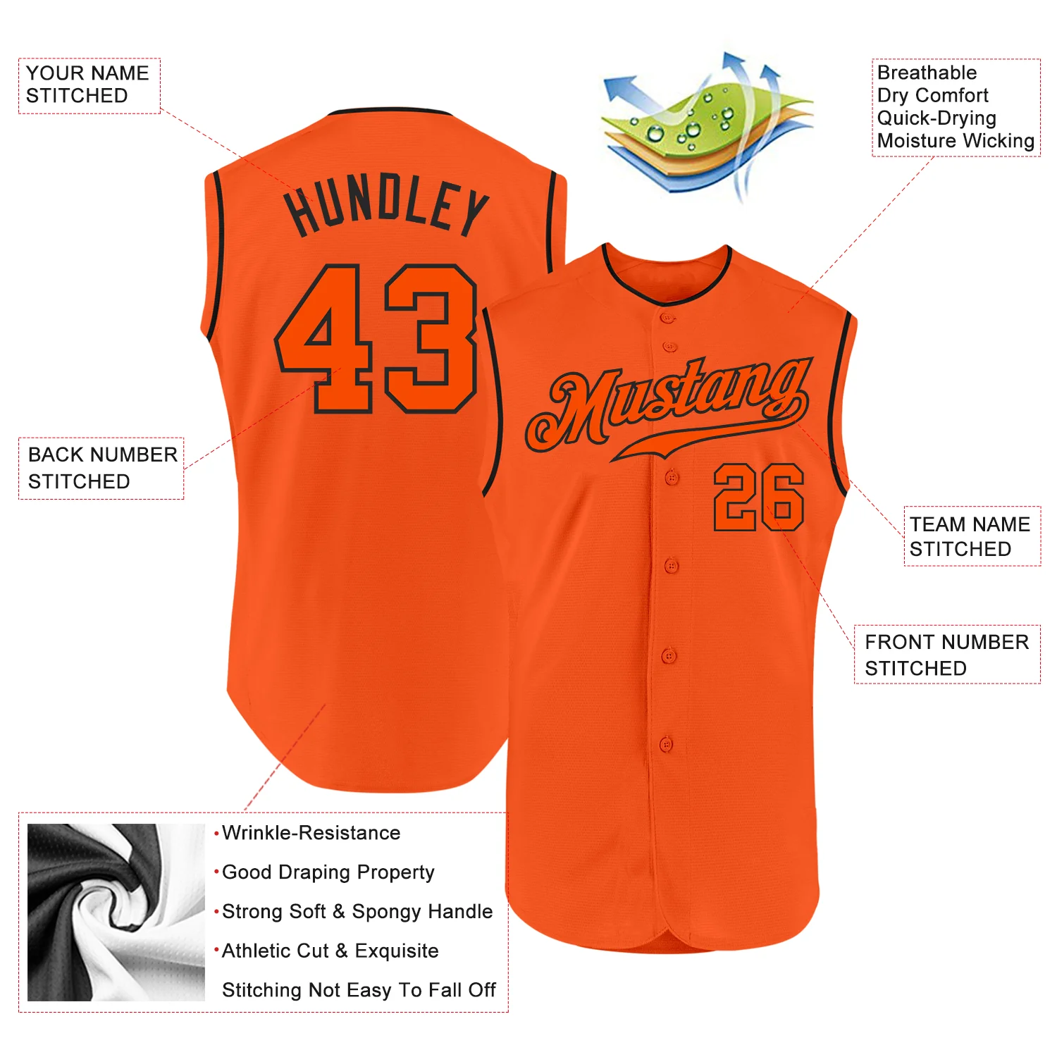 Custom Orange Orange-Black Authentic Sleeveless Baseball Jersey