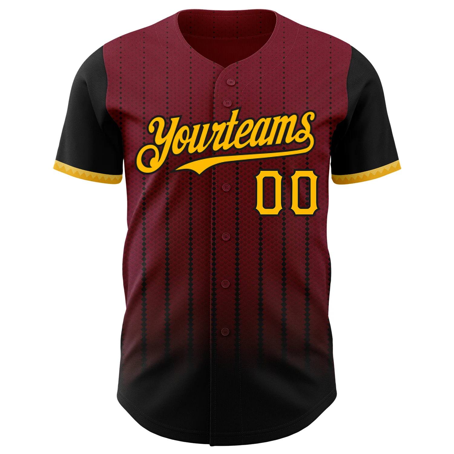 Custom Crimson Gold-Black 3D Pattern Design Gradient Geometric Shape Authentic Baseball Jersey