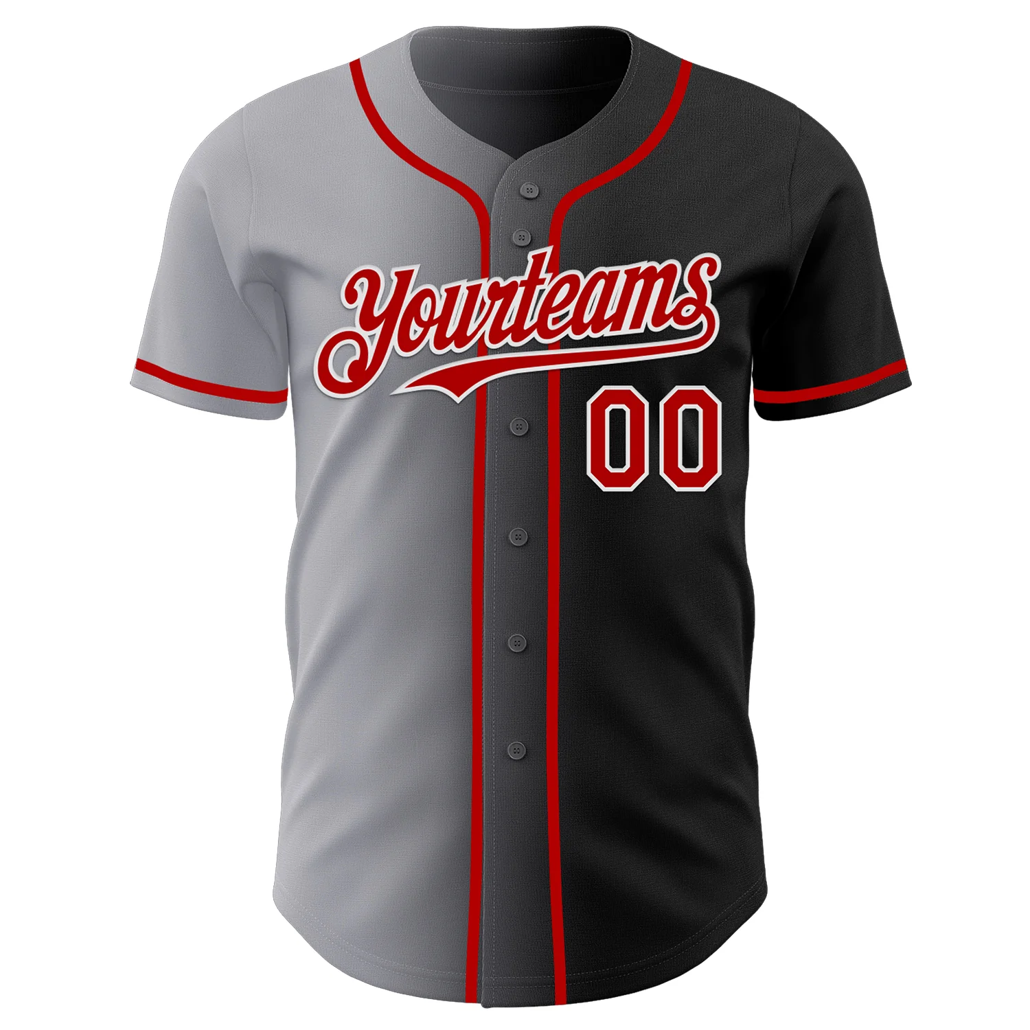Custom Black Red Gray-White Authentic Gradient Fashion Baseball Jersey