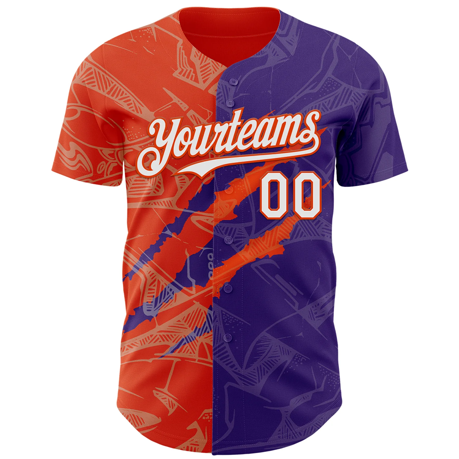 Custom Graffiti Pattern White Purple-Orange 3D Scratch Authentic Baseball Jersey