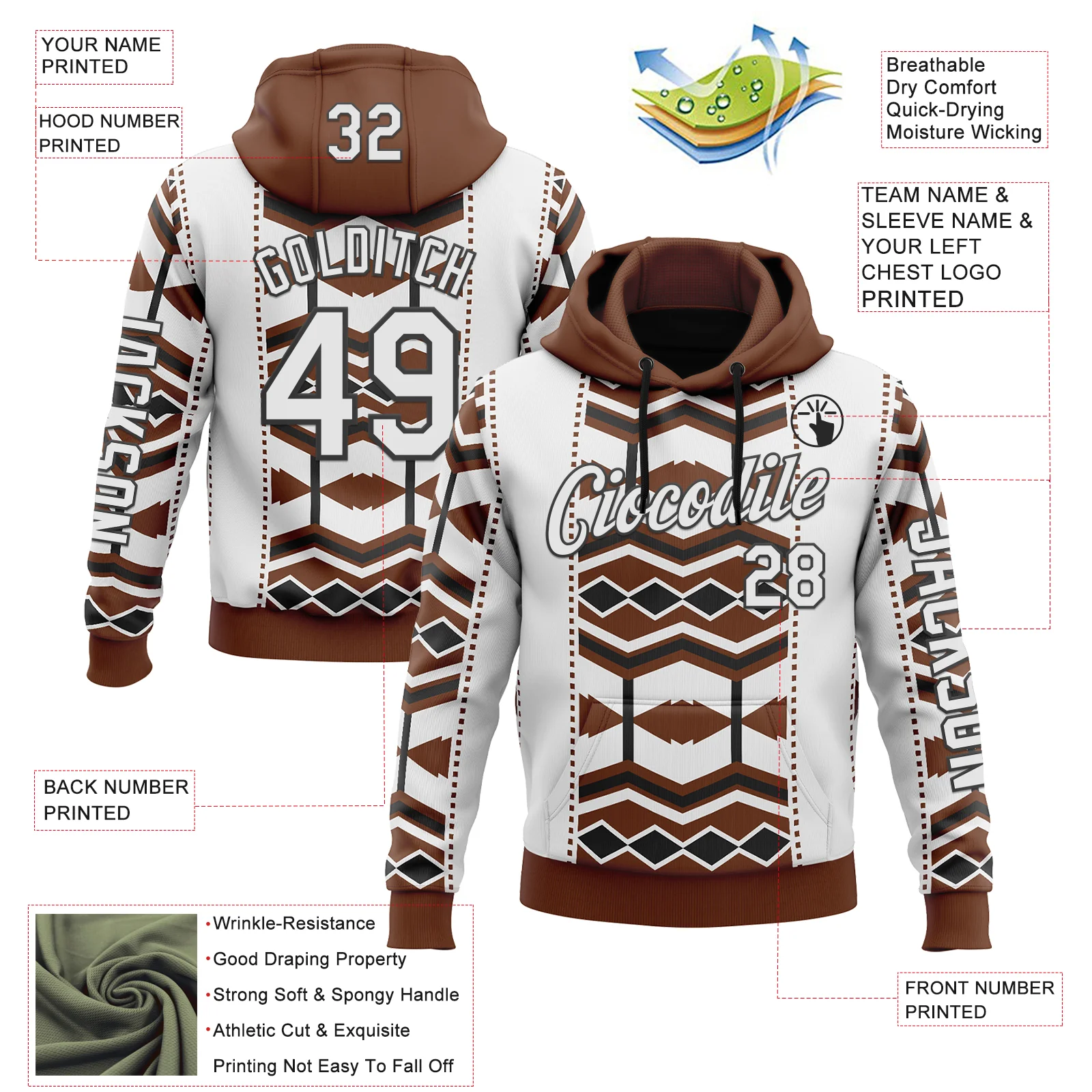 Custom White Brown-Black 3D Pattern Design Western Cowboy Tribal Ethnic Sports Pullover Sweatshirt Hoodie