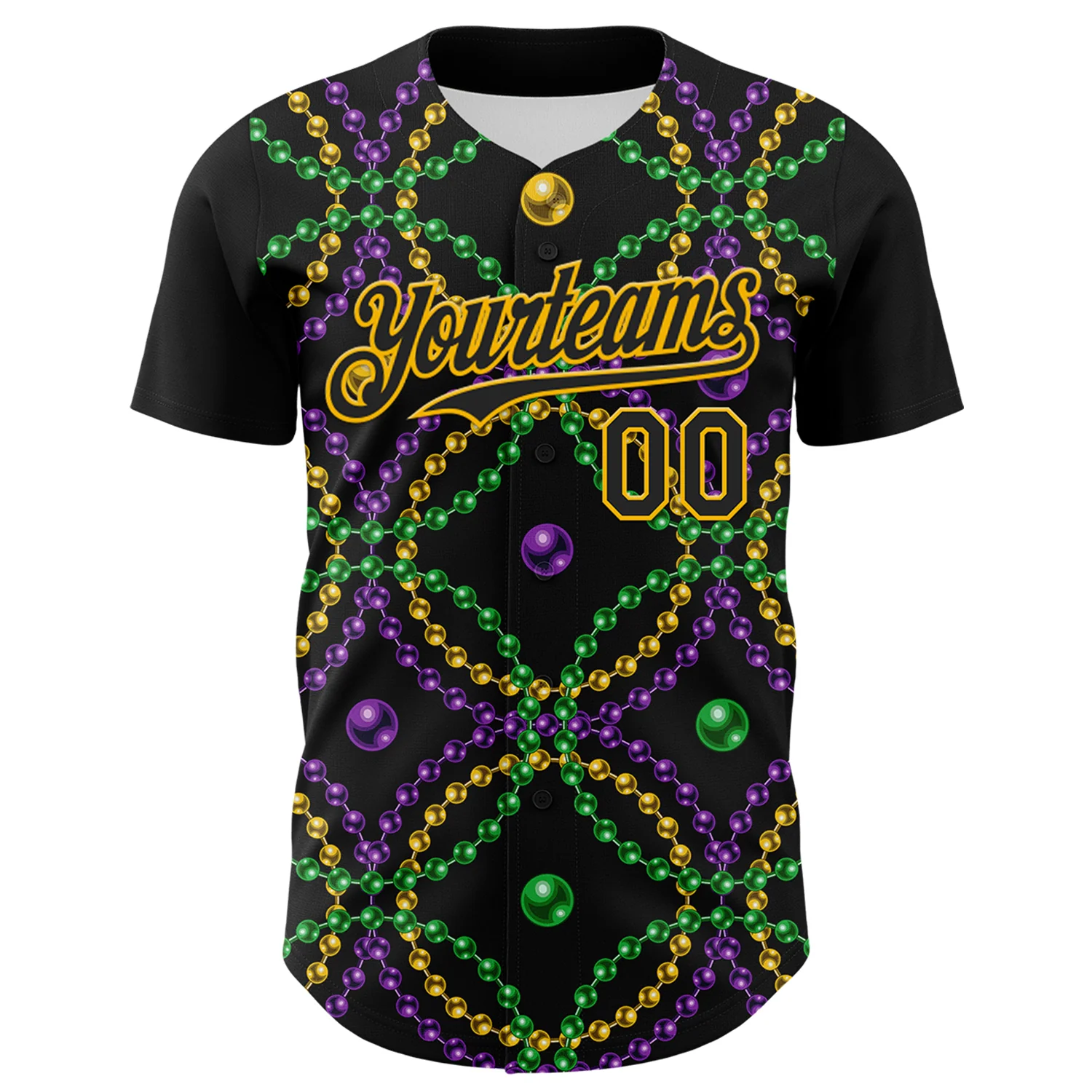 Custom Black Gold 3D Pattern Design Mardi Gras Shrove Tuesday Authentic Baseball Jersey
