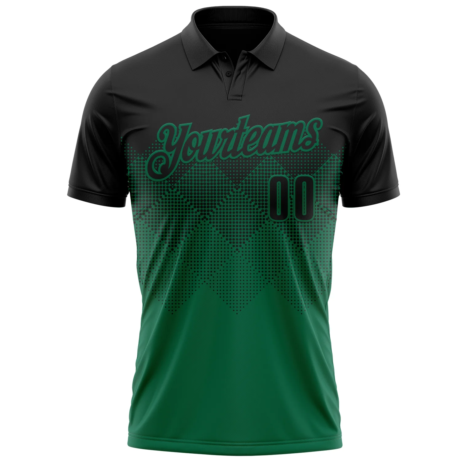 Custom Black Kelly Green 3D Gradient Square Shape Performance Polo Shirt