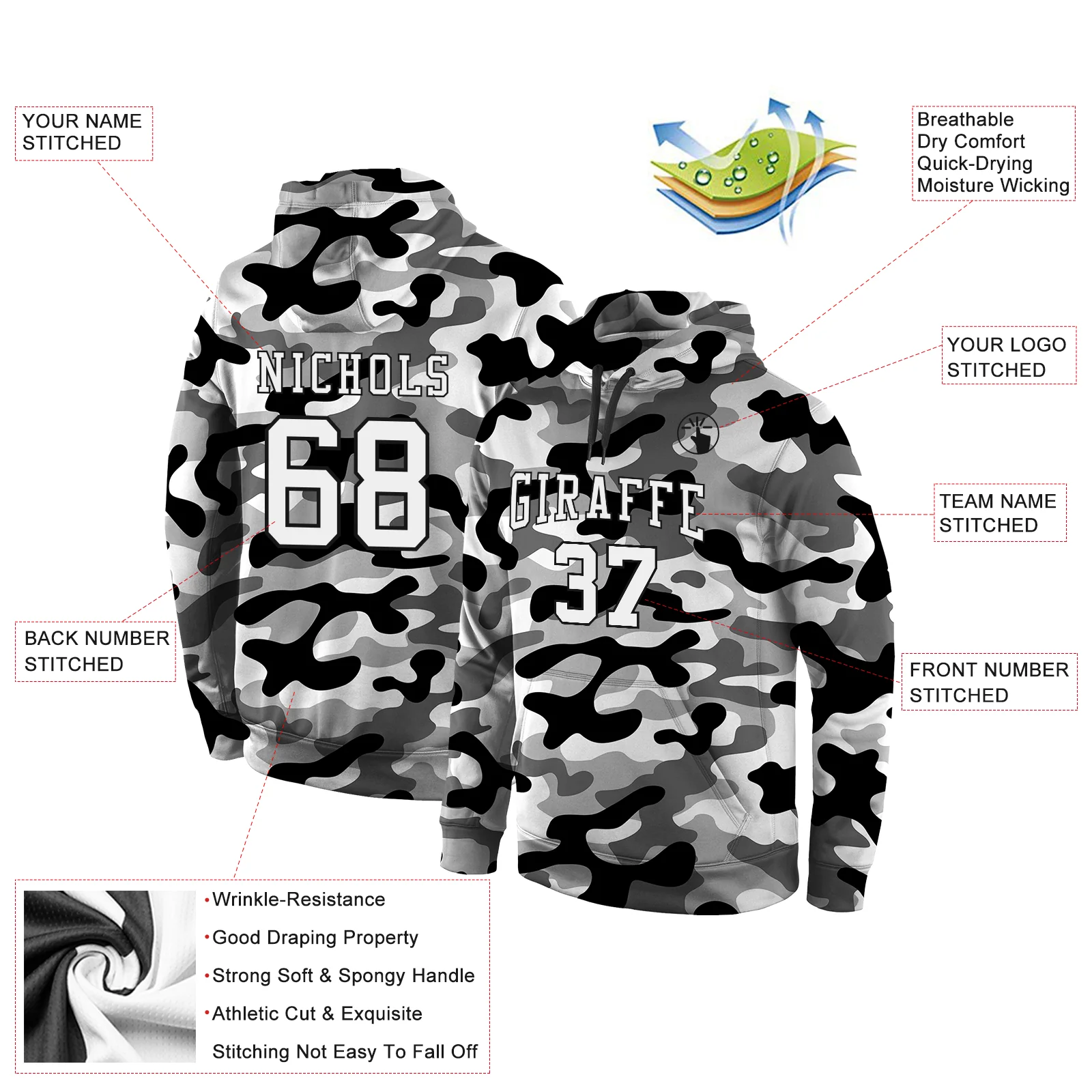 Custom Stitched Camo White-Black 3D Sports Pullover Sweatshirt Salute To Service Hoodie