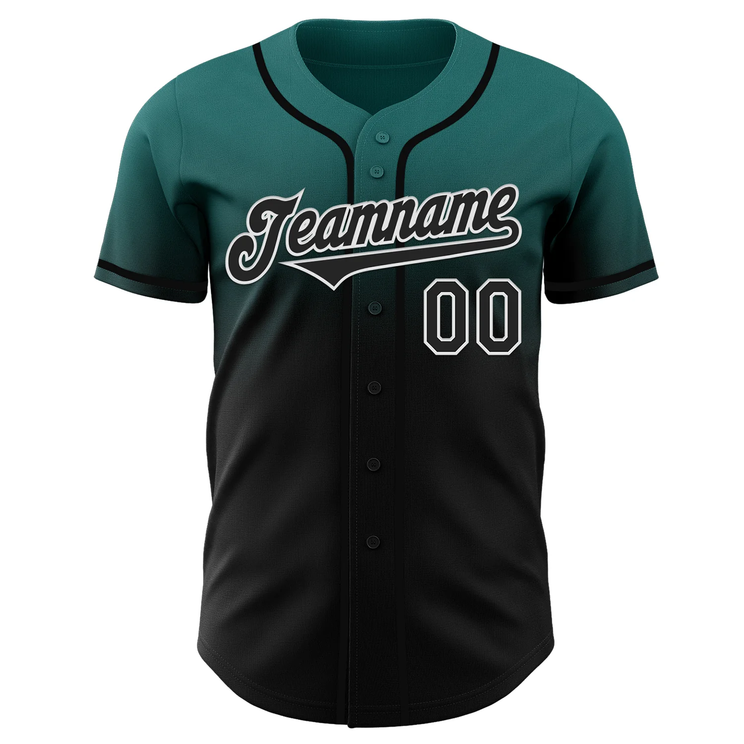 Custom Teal Black-White Authentic Fade Fashion Baseball Jersey