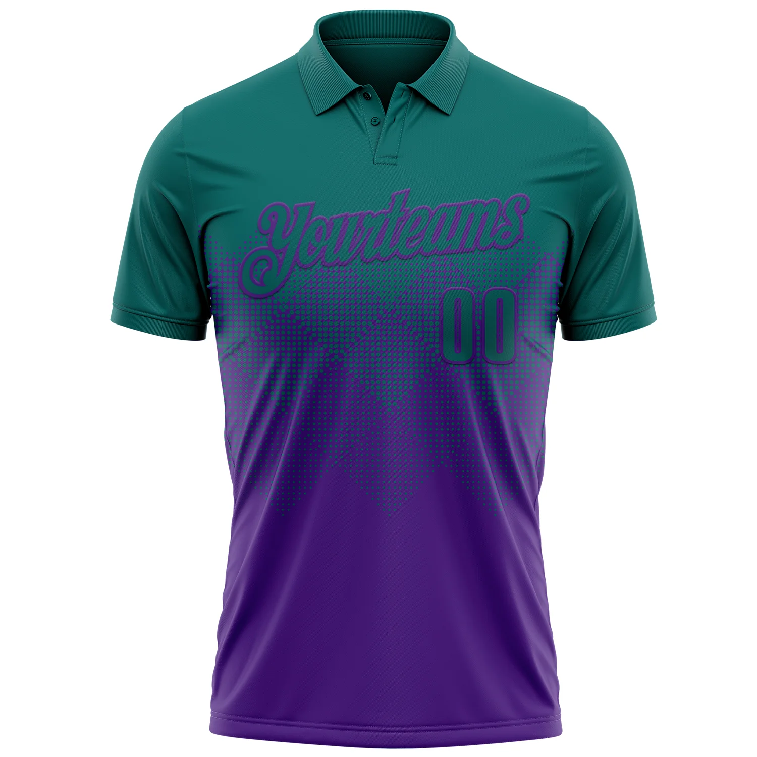 Custom Teal Purple 3D Gradient Square Shape Performance Polo Shirt