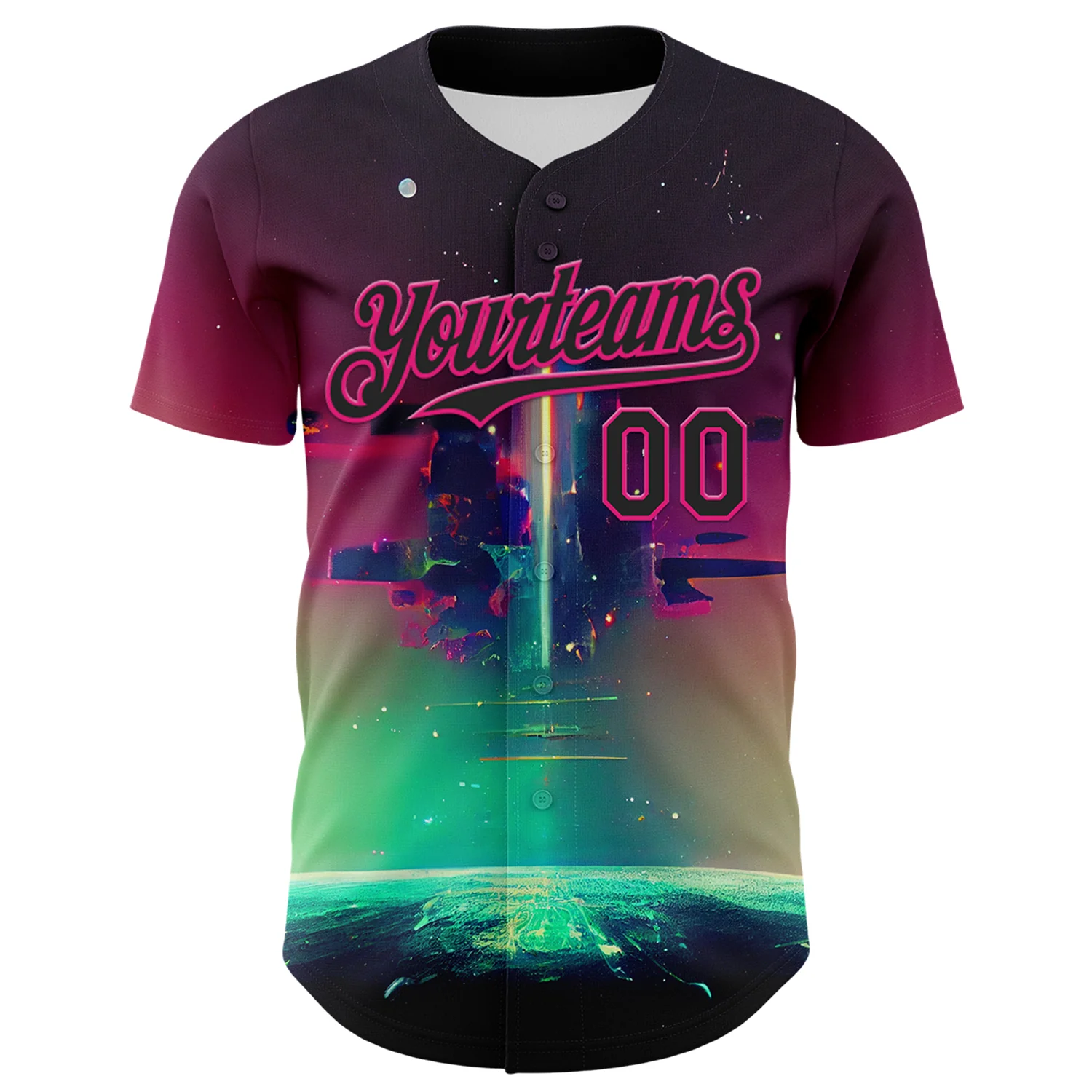 Custom Black Hot Pink 3D Pattern Design Rave Psychedelic Universe Authentic Baseball Jersey