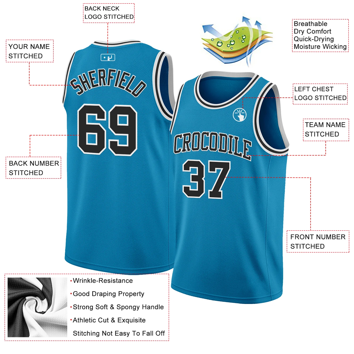 Custom Panther Blue Black-White Authentic Basketball Jersey
