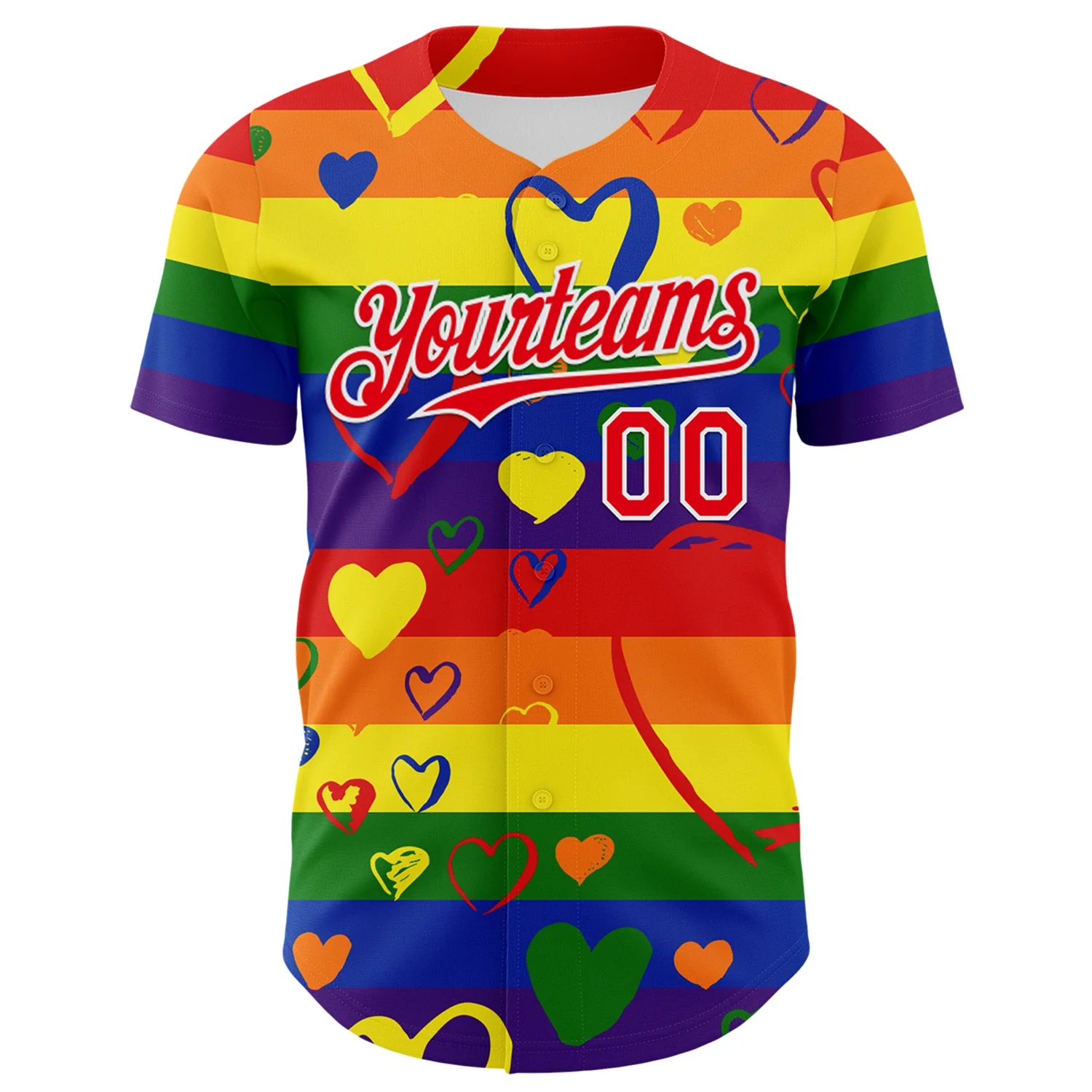 Custom Rainbow Fire Red-White Valentine's Day Love Heart Pride Month Love Is Love Authentic Baseball Jersey