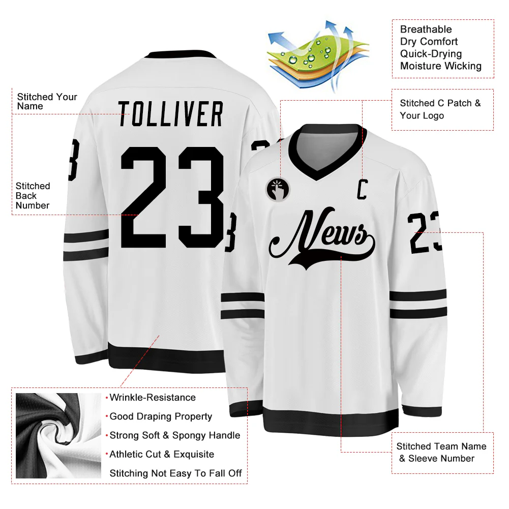 Custom White Black Hockey Jersey