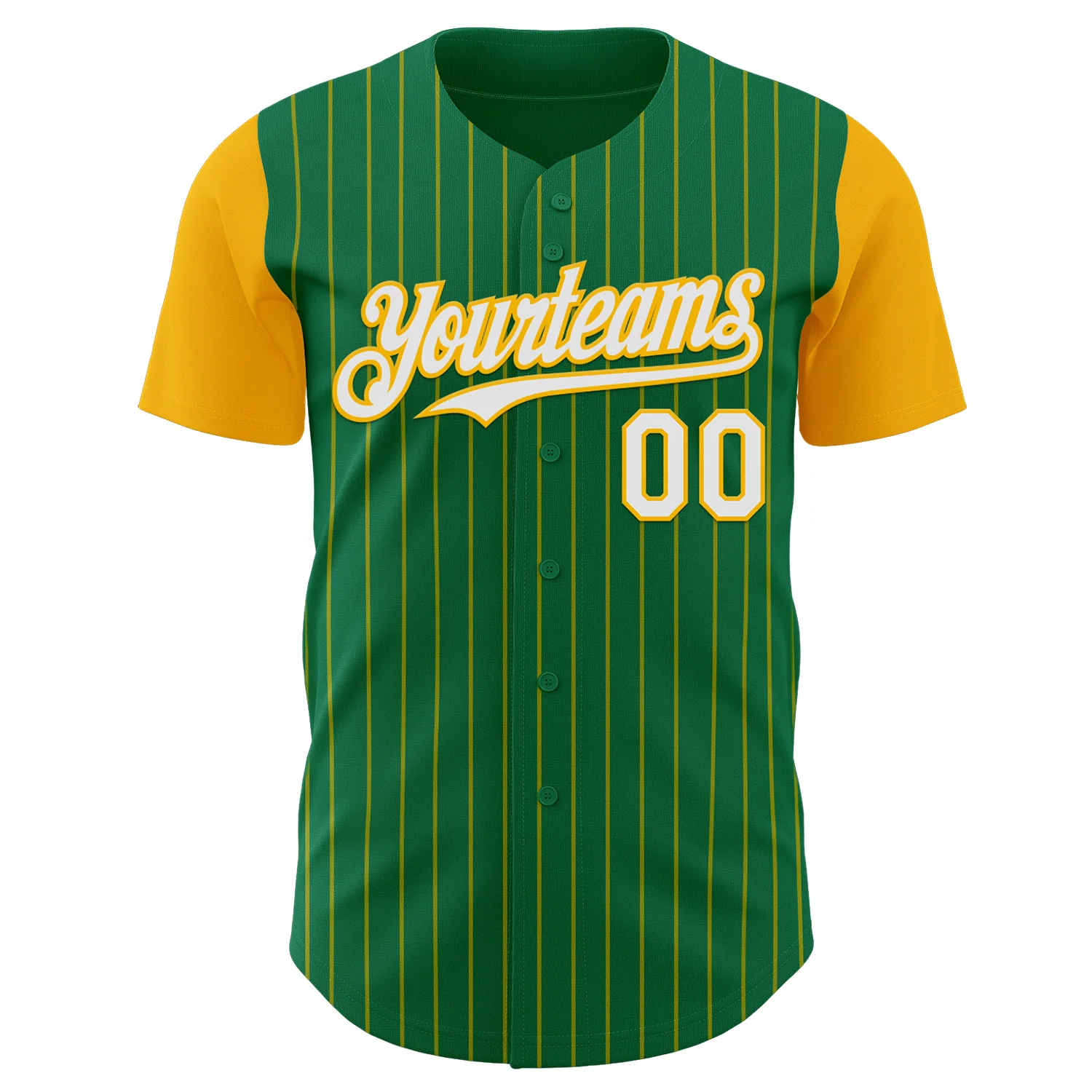 Custom Kelly Green Gold Pinstripe White Authentic Two Tone Baseball Jersey