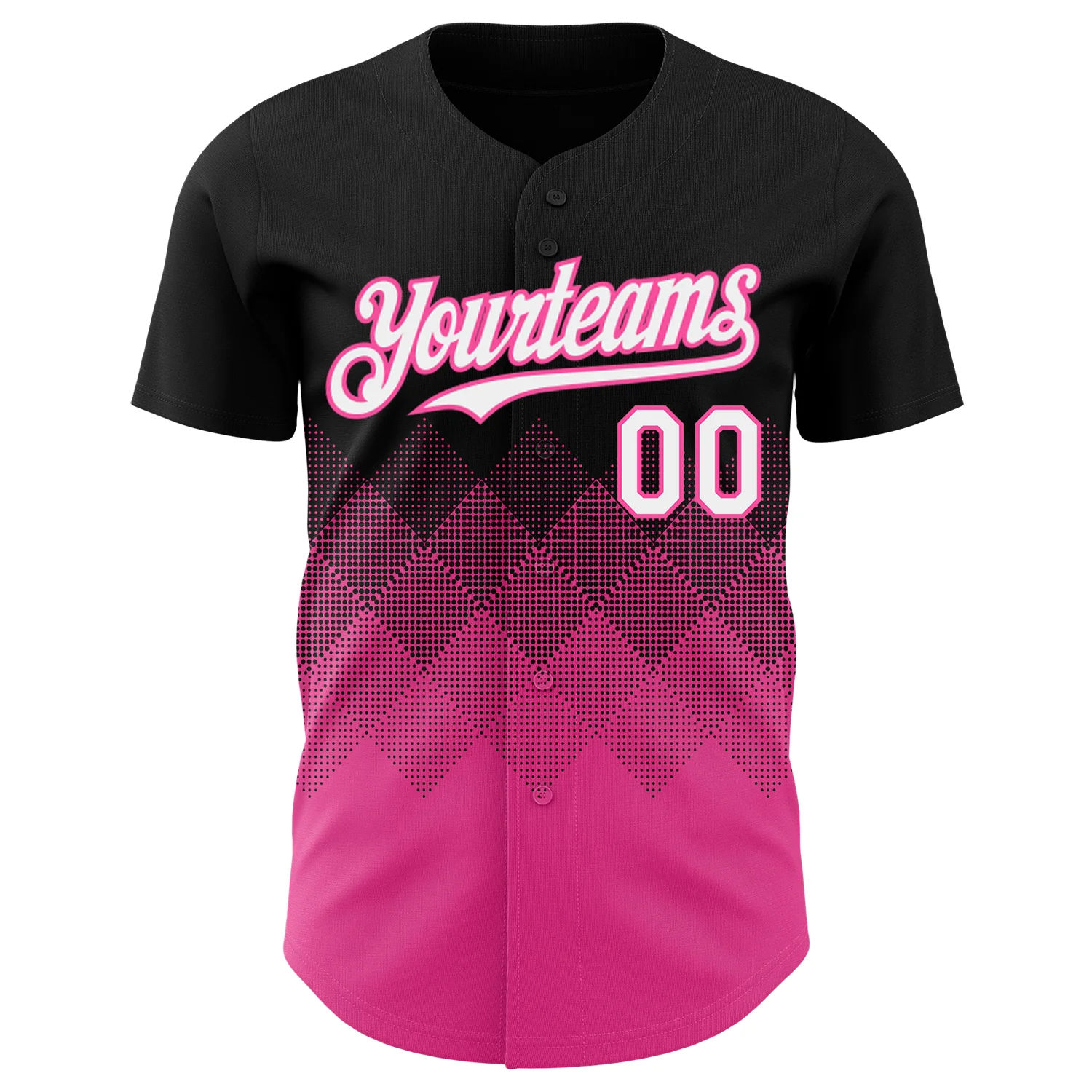 Custom Black White-Pink 3D Gradient Square Shape Authentic Baseball Jersey