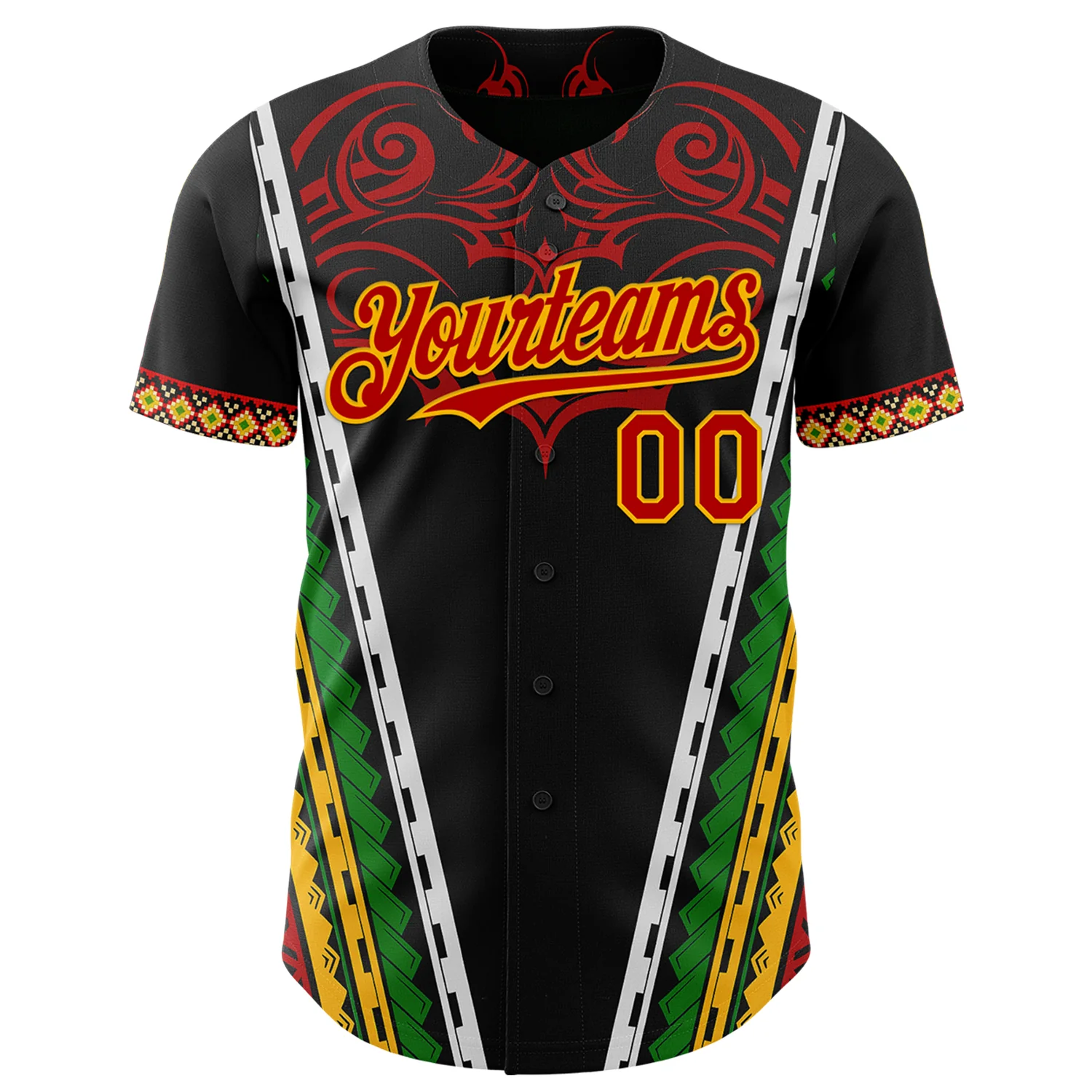Custom Black Red Gold-Green 3D Pattern Design Black History Month Africa Tribal Authentic Baseball Jersey