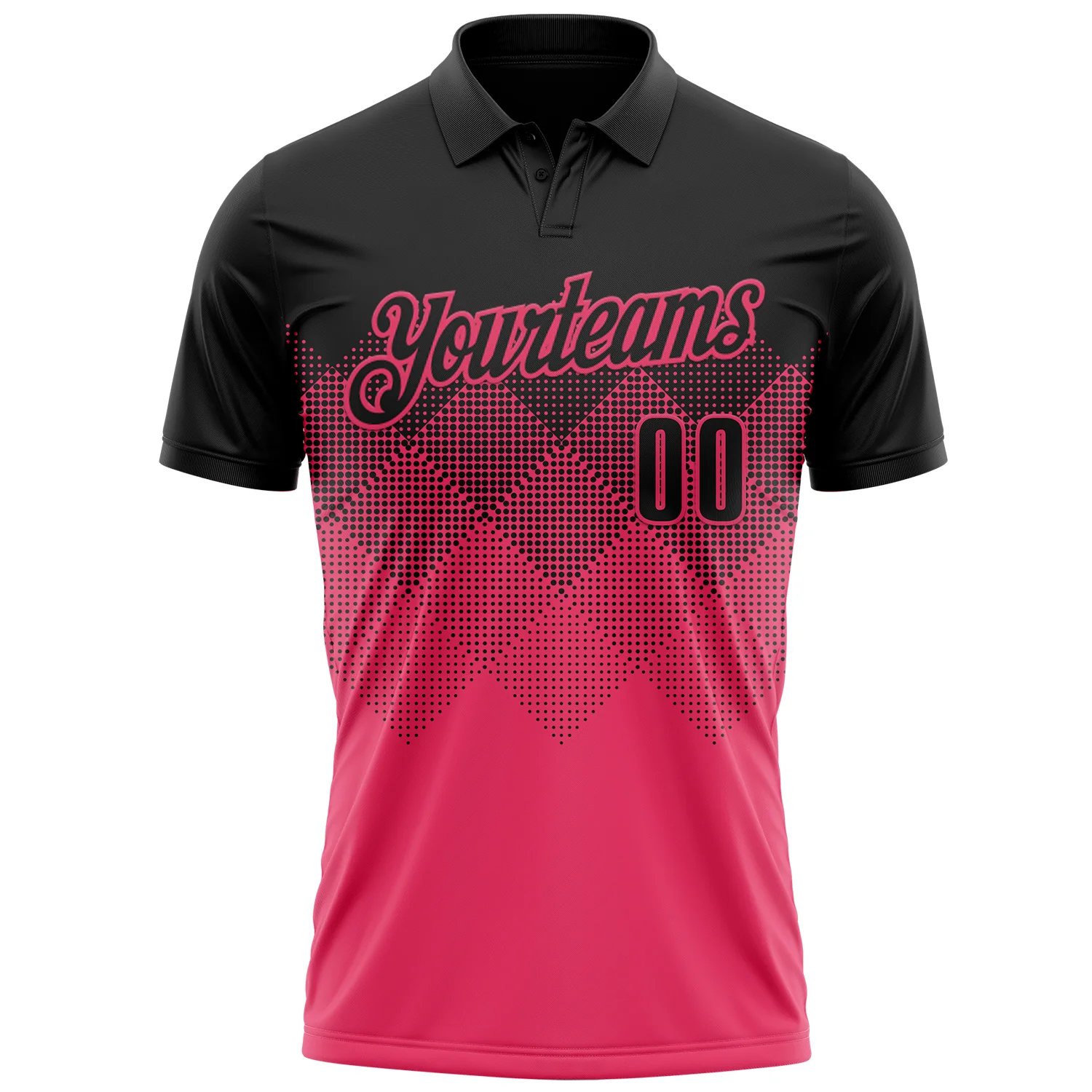 Custom Black Neon Pink 3D Gradient Square Shape Performance Polo Shirt