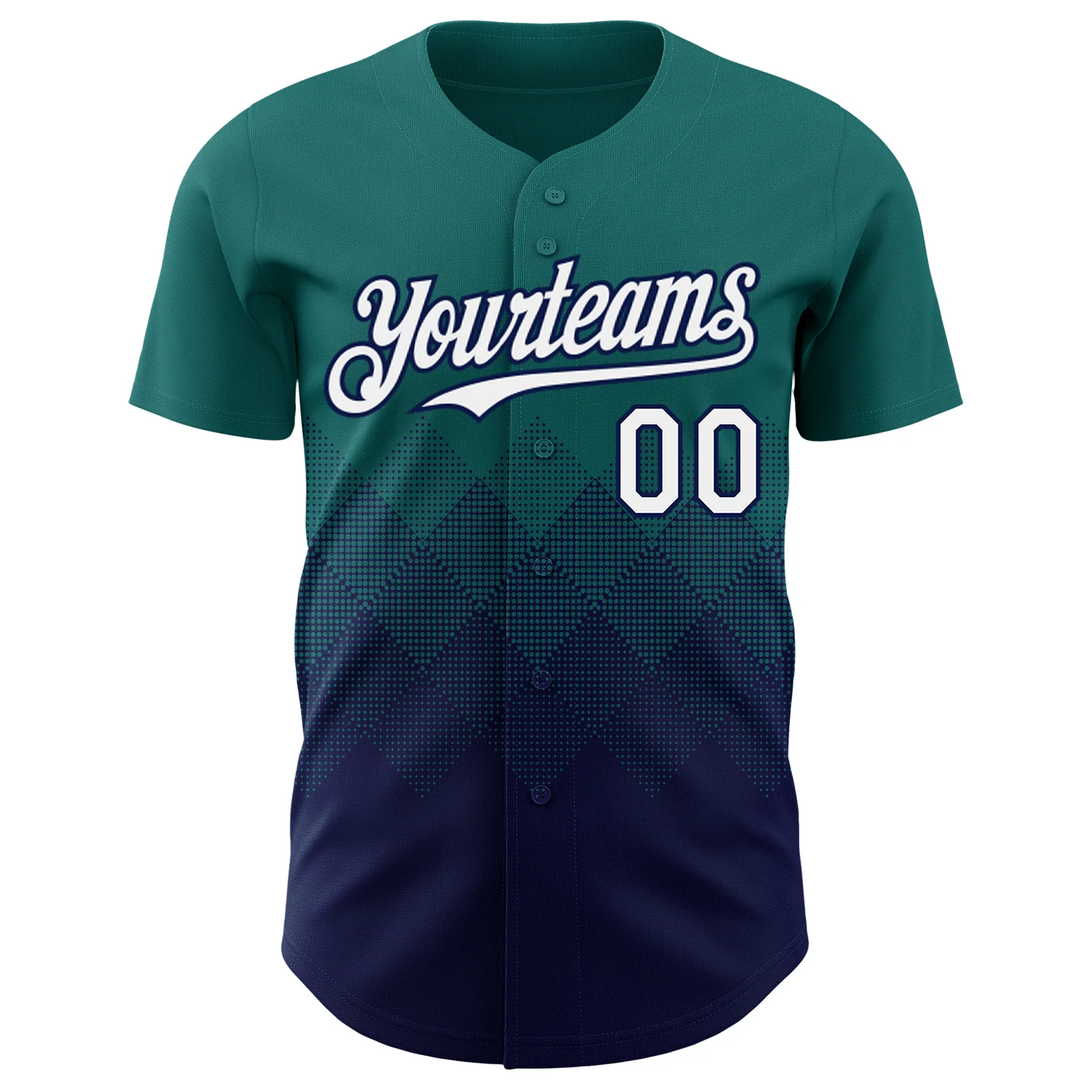 Custom Teal White-Navy 3D Gradient Square Shape Authentic Baseball Jersey