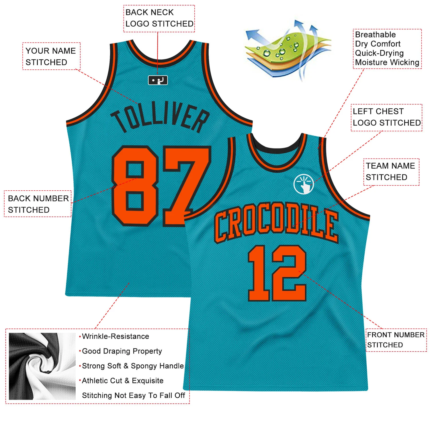 Custom Teal Orange-Black Authentic Throwback Basketball Jersey