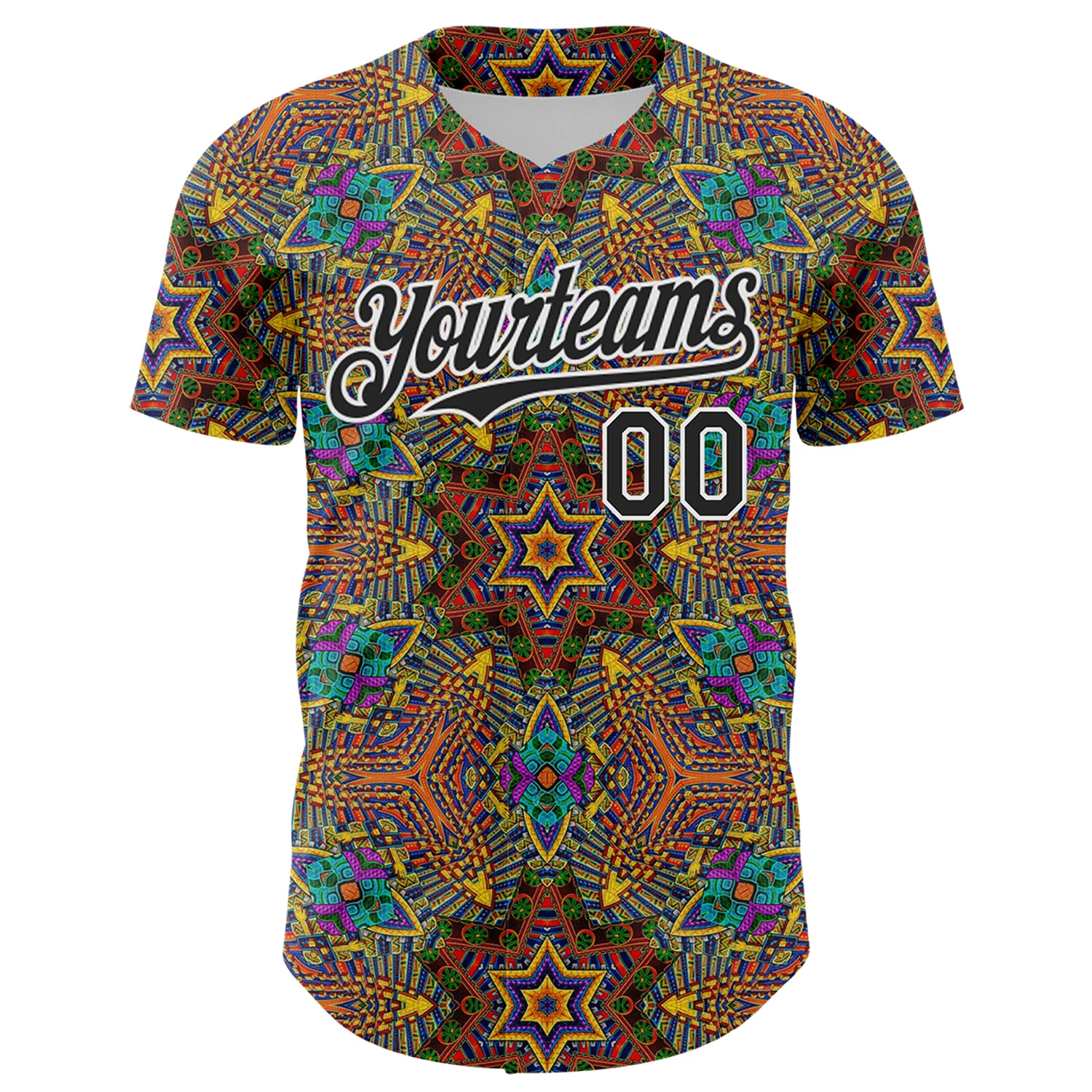 Custom Gold Black-White 3D Pattern Design Burner Costumes Trippy Authentic Baseball Jersey