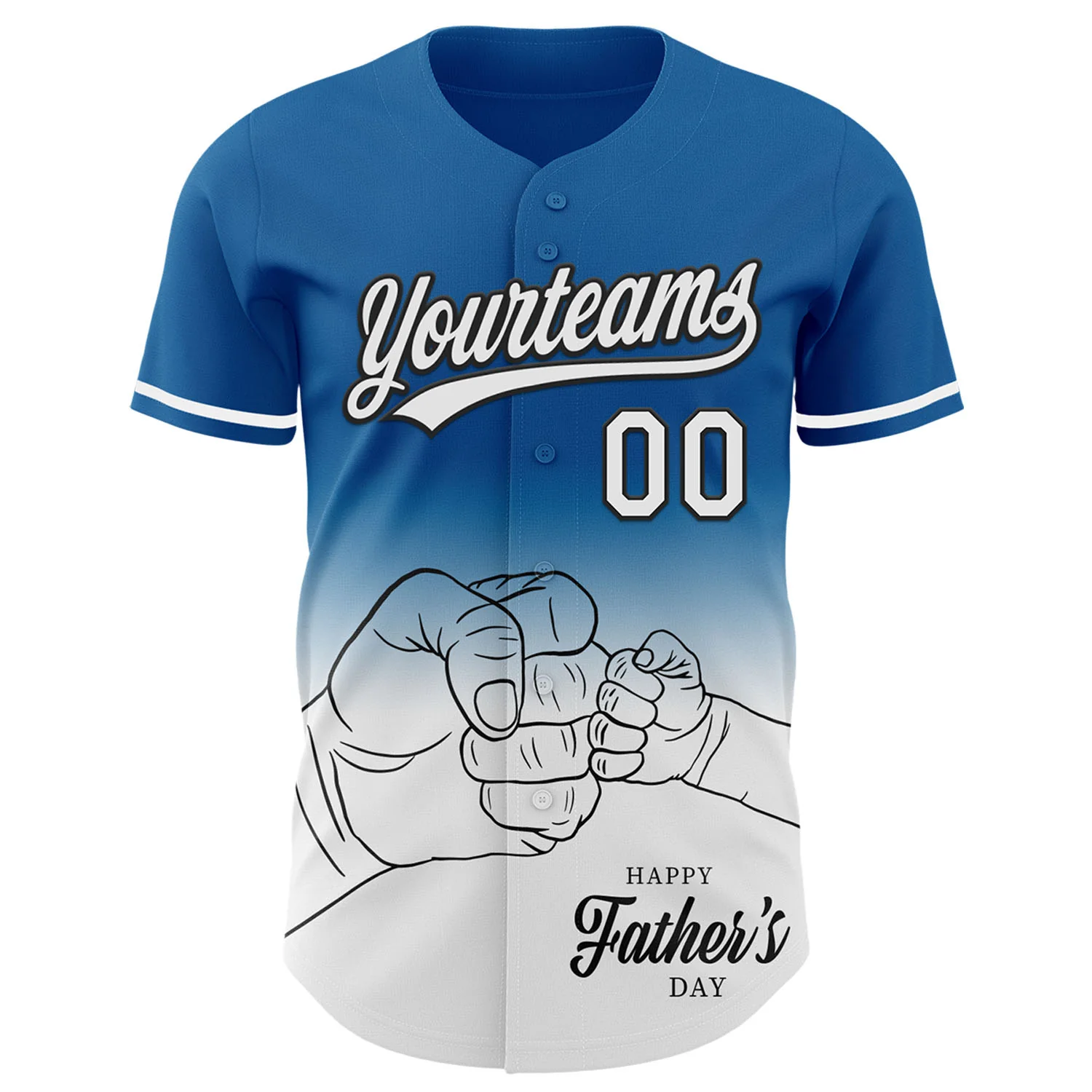 Custom Blue White-Black 3D Pattern Design Father's Day Family Love Fade Authentic Baseball Jersey