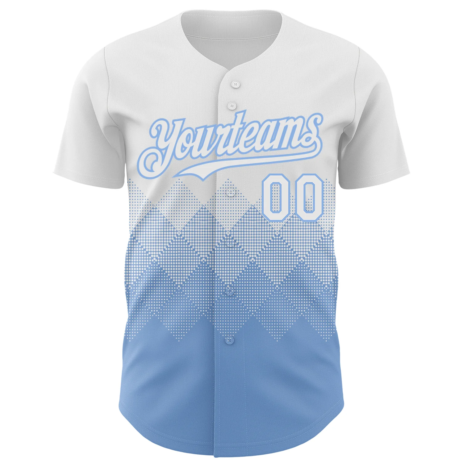 Custom White Light Blue 3D Gradient Square Shape Authentic Baseball Jersey