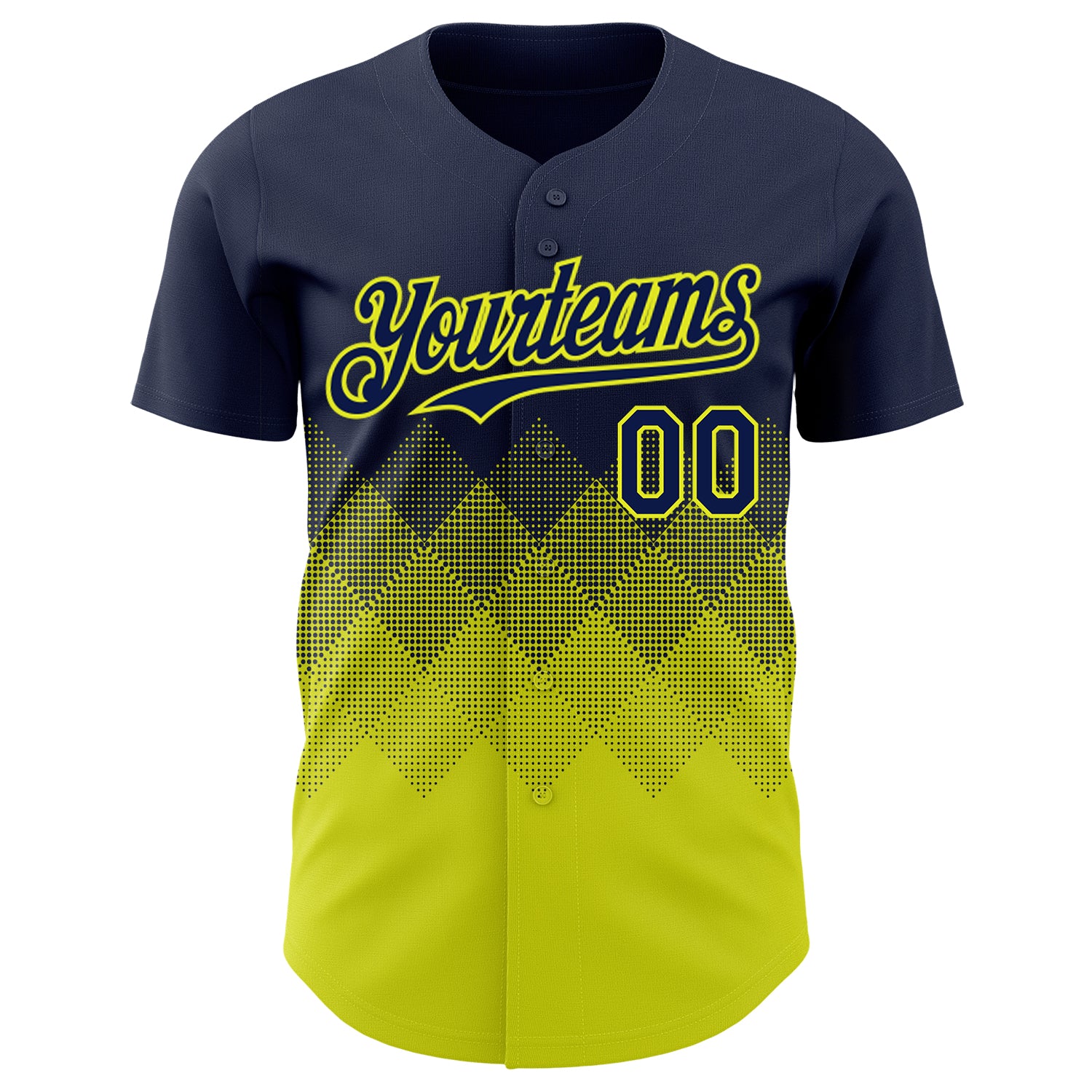 Custom Navy Neon Yellow 3D Gradient Square Shape Authentic Baseball Jersey