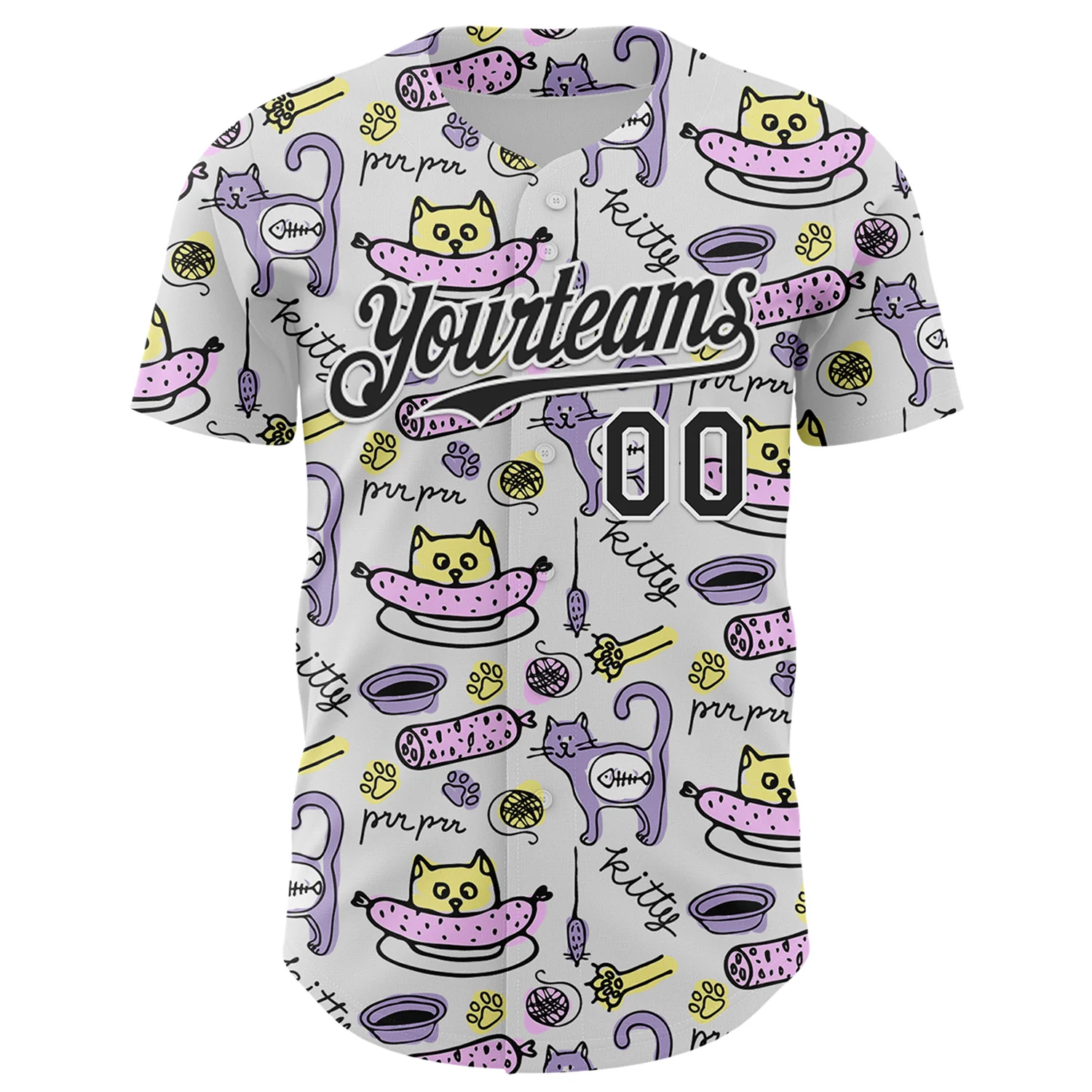 Custom White Black 3D Pattern Design Funny Cartoon Animal Cat And Dog Authentic Baseball Jersey