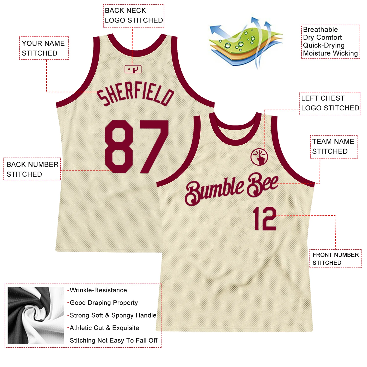 Custom Cream Maroon Authentic Throwback Basketball Jersey