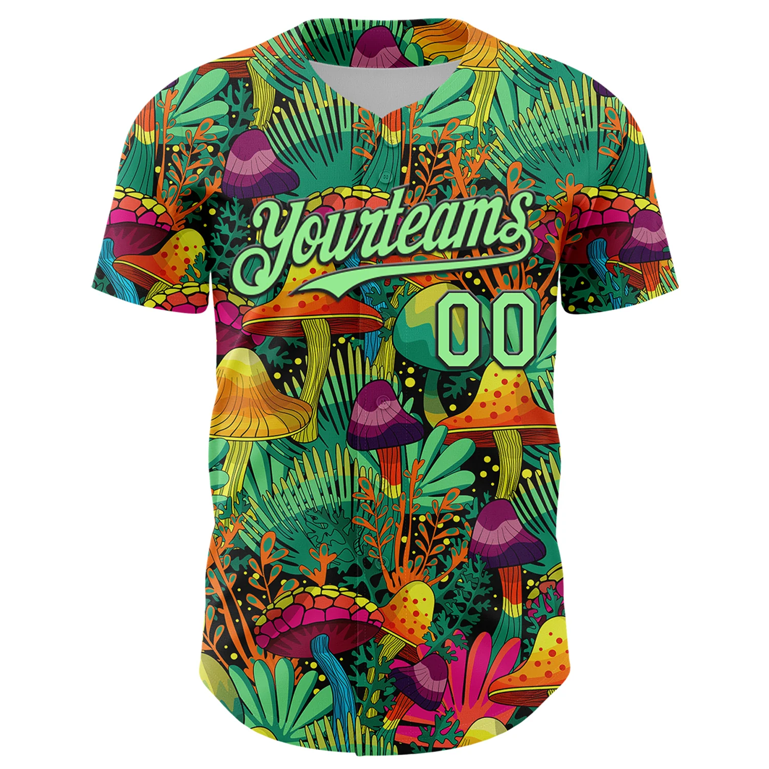 Custom Green Pea Green-Black 3D Pattern Design Trippy Magic Mushrooms Plant Authentic Baseball Jersey