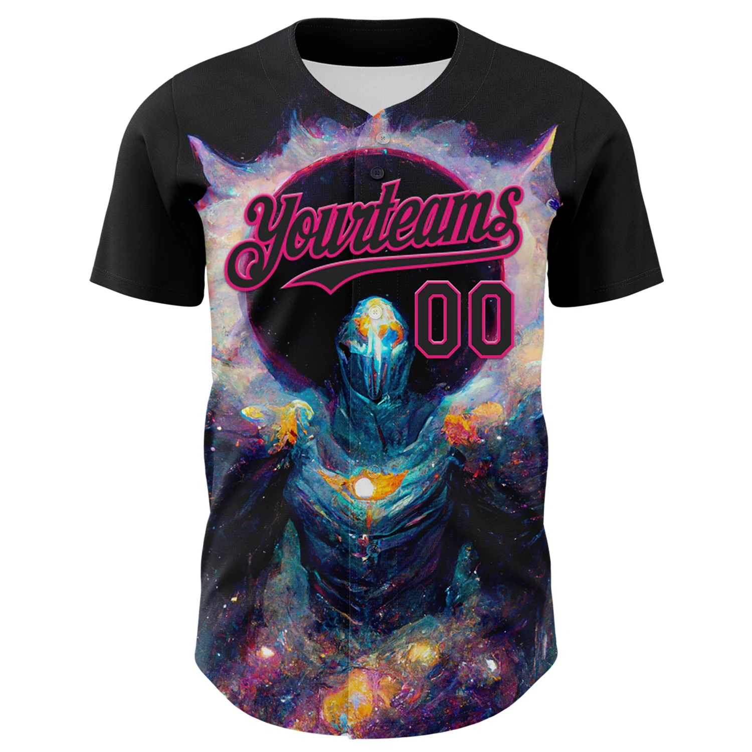 Custom Black Hot Pink 3D Pattern Design Rave Psychedelic Alien Authentic Baseball Jersey