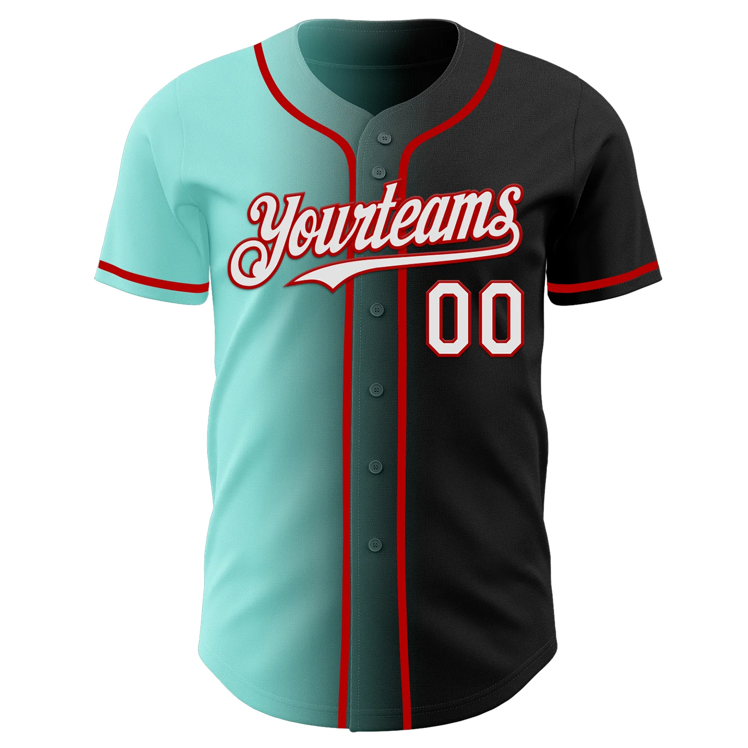 Custom Black White Ice Blue-Red Authentic Gradient Fashion Baseball Jersey