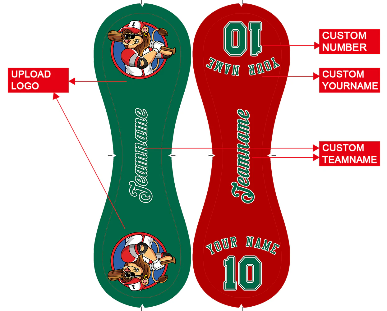 Personalized Kelly Green Red Half Leather Kelly Green Authentic Baseballs