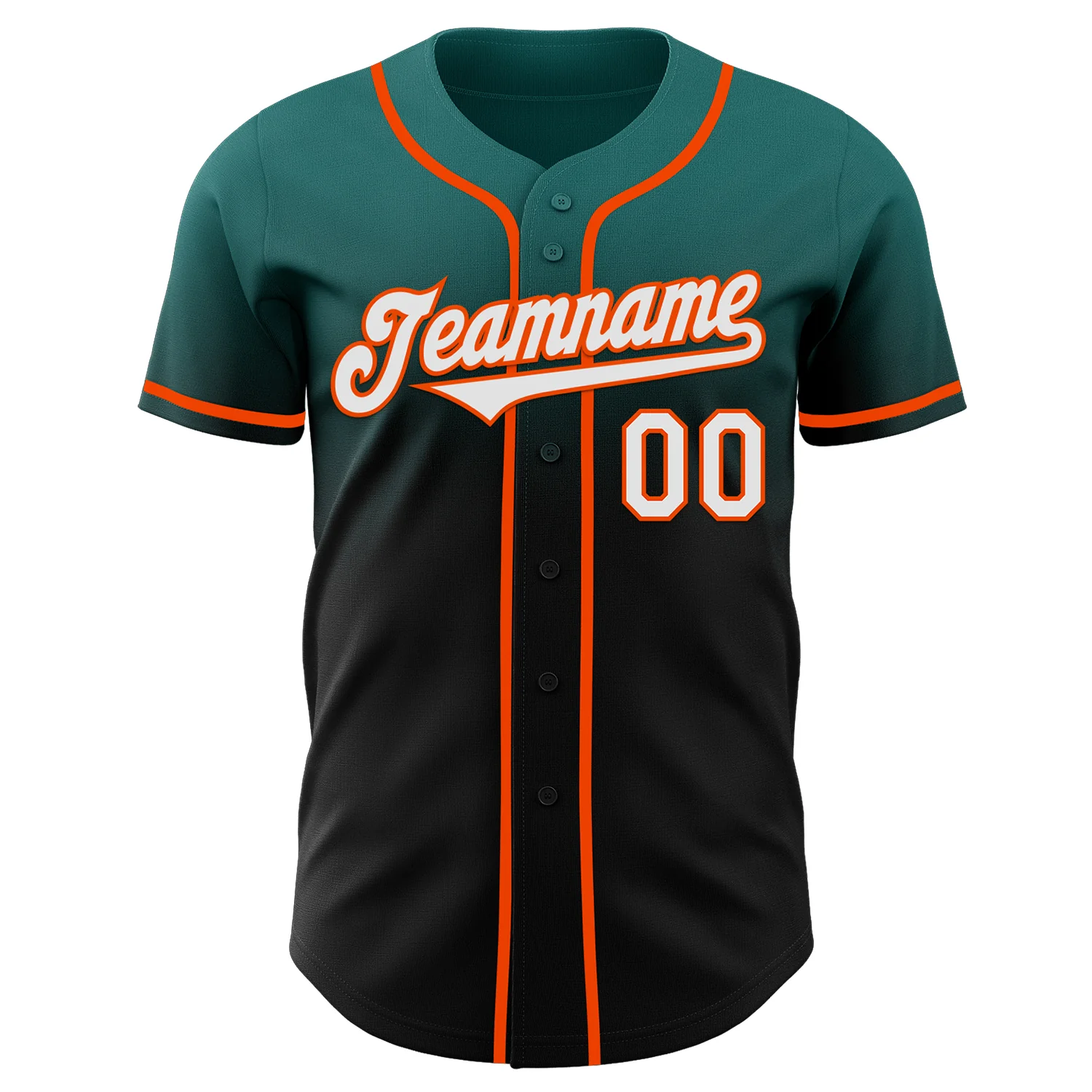 Custom Teal Black-Orange Authentic Fade Fashion Baseball Jersey