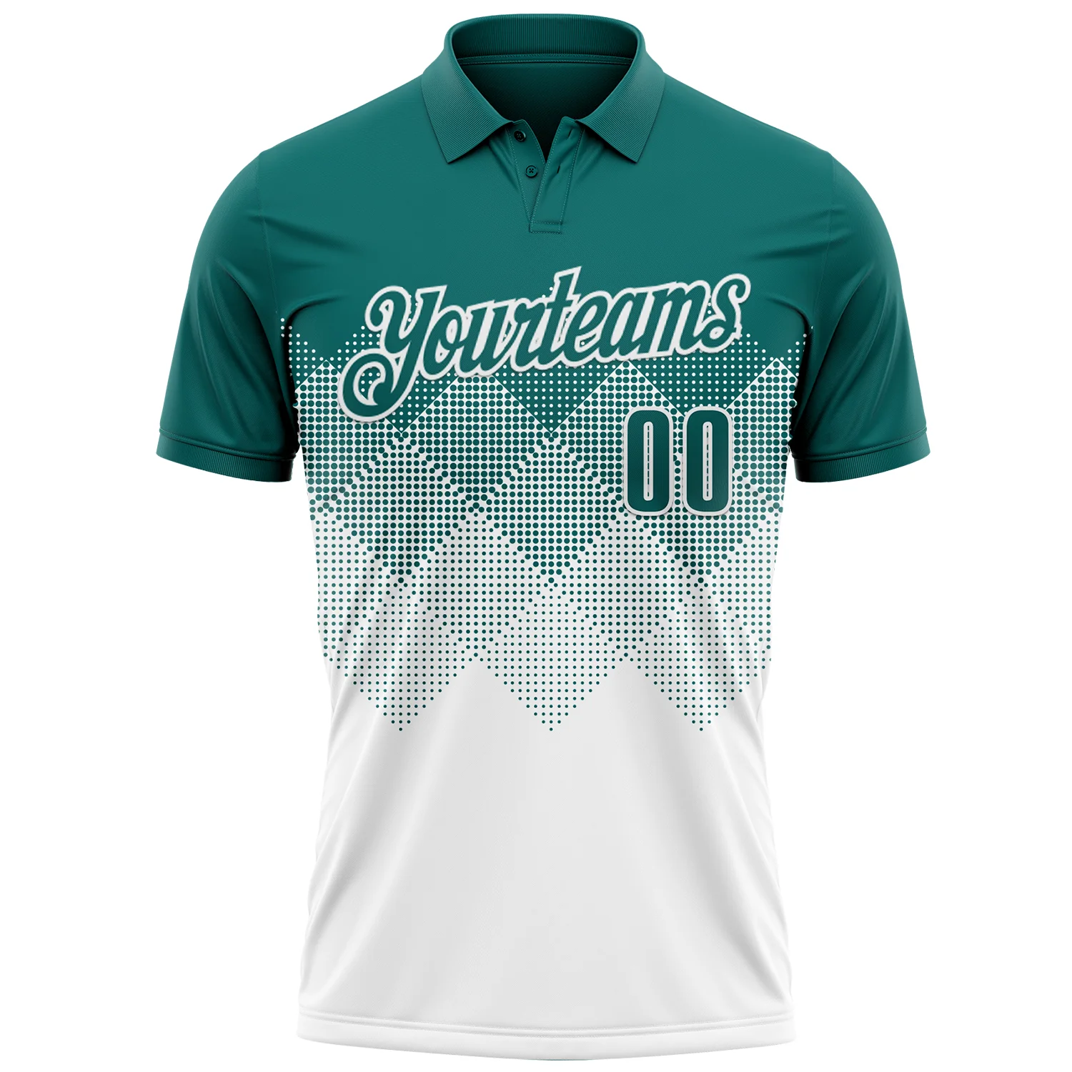 Custom Teal White 3D Gradient Square Shape Performance Polo Shirt