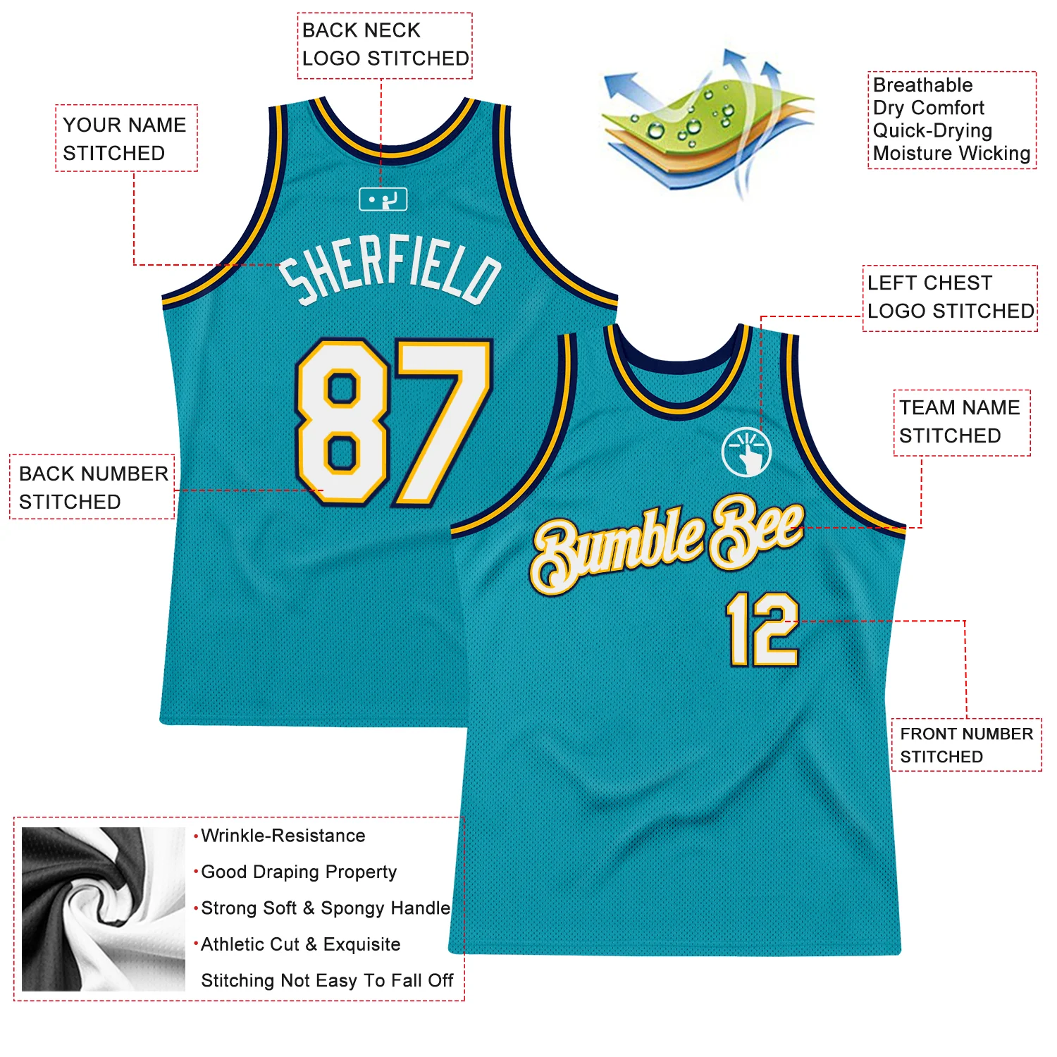 Custom Teal Gold-Navy Authentic Throwback Basketball Jersey